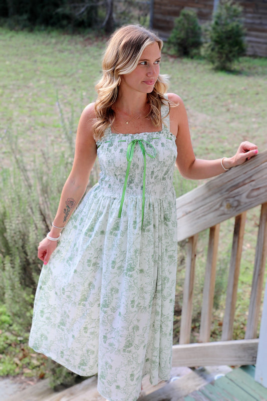 Floral Print Adjustable Shoulder Strap Pullover Midi Dress