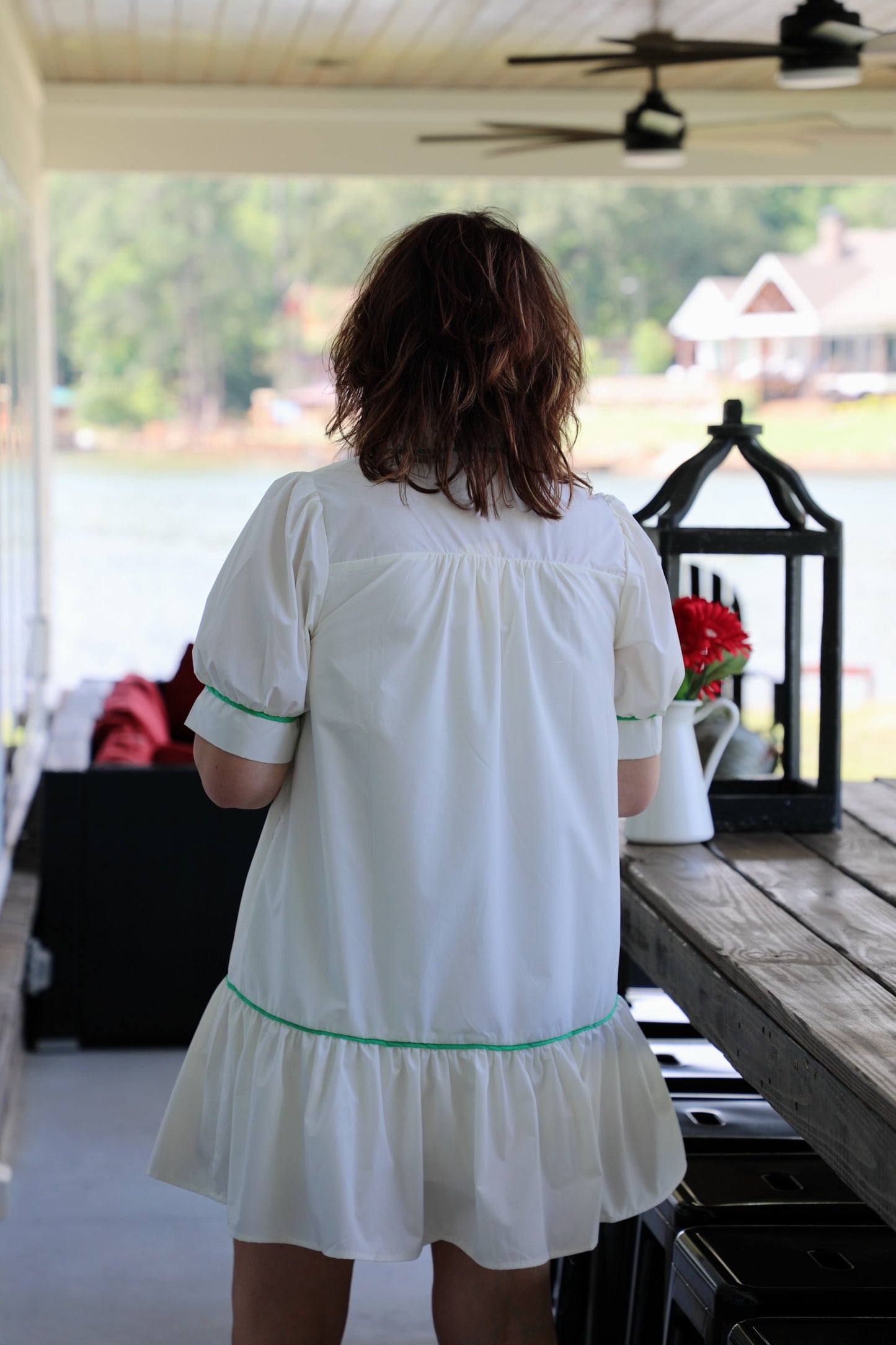 Solid Short Sleeve High Neck Mini Dress Featuring Font Button Up Detail