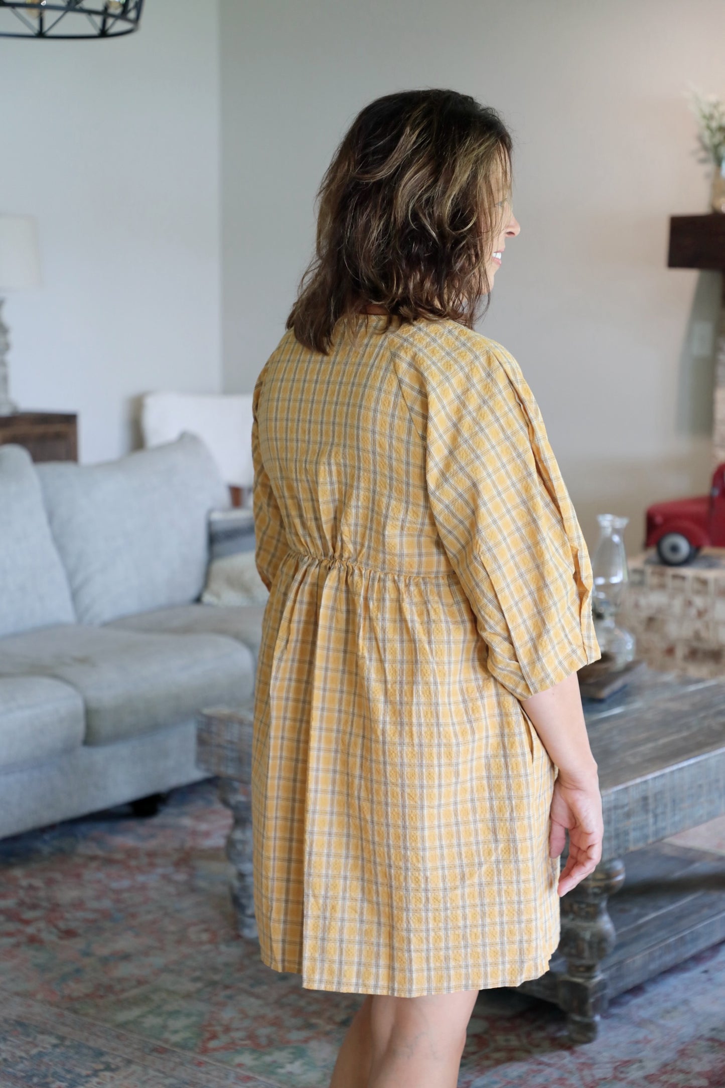 Plaid V-Neck Babydoll Dress