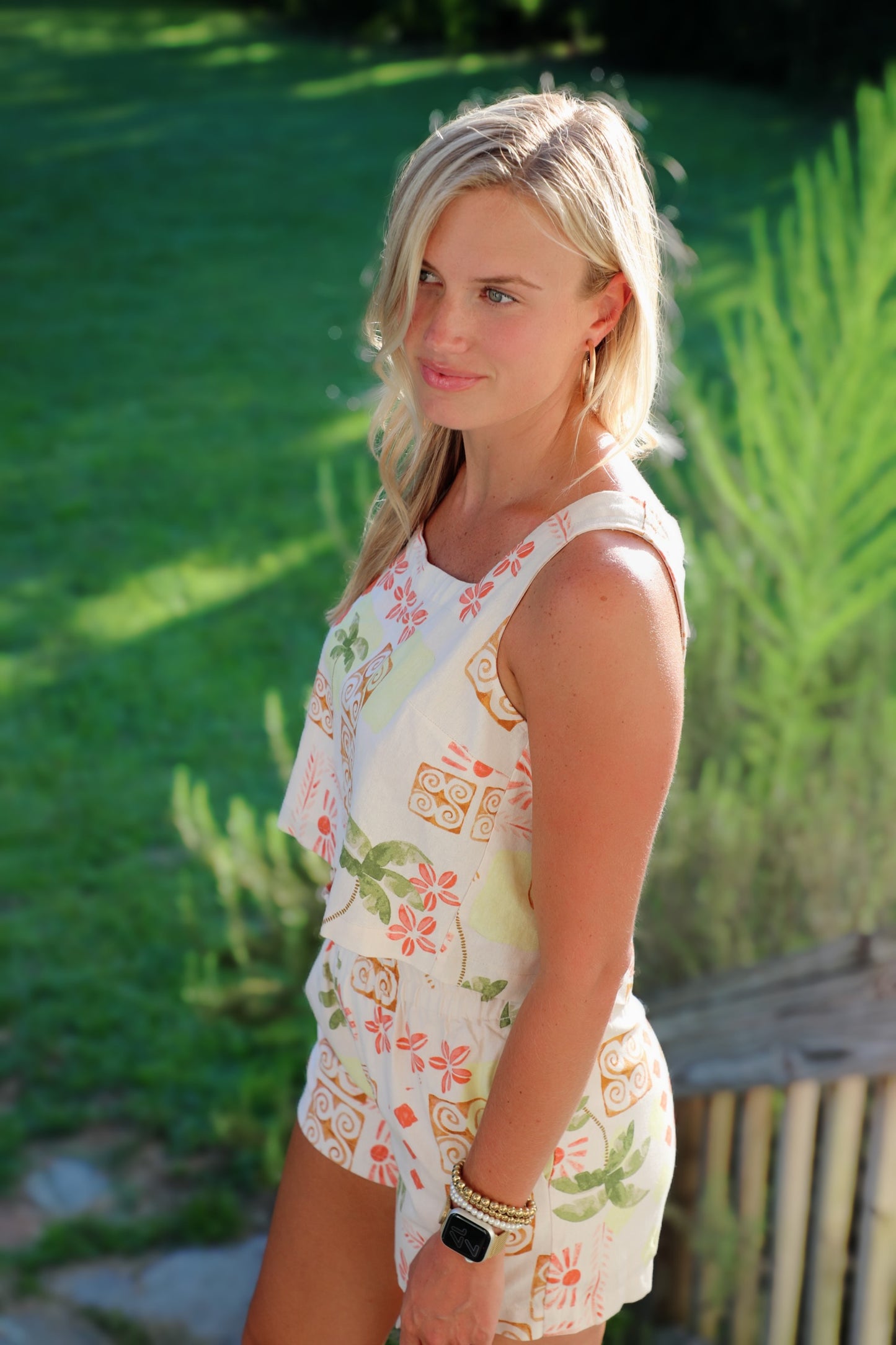 Printed Cropped Linen Set