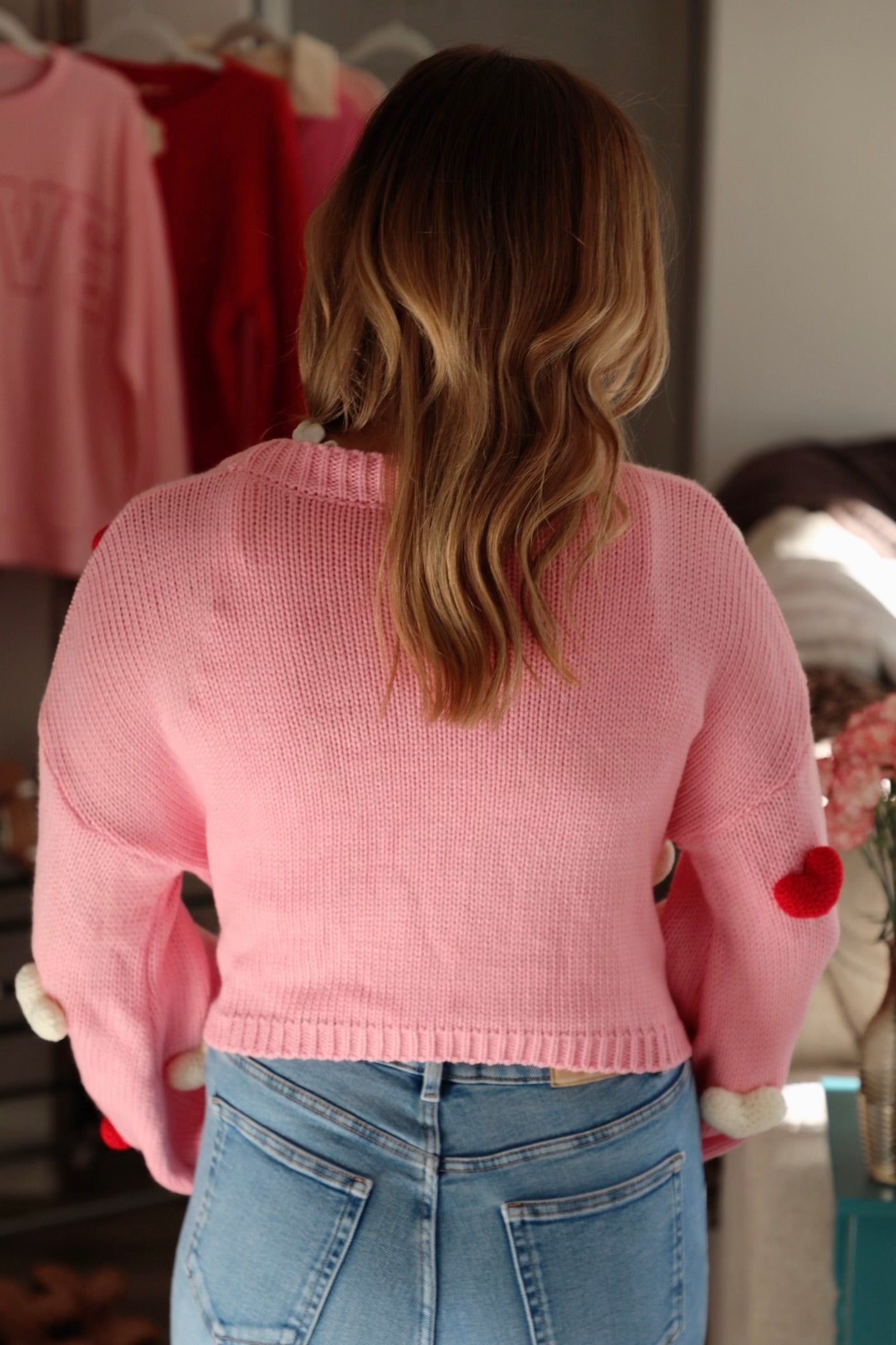 Pink 3D Heart Knit Cardigan