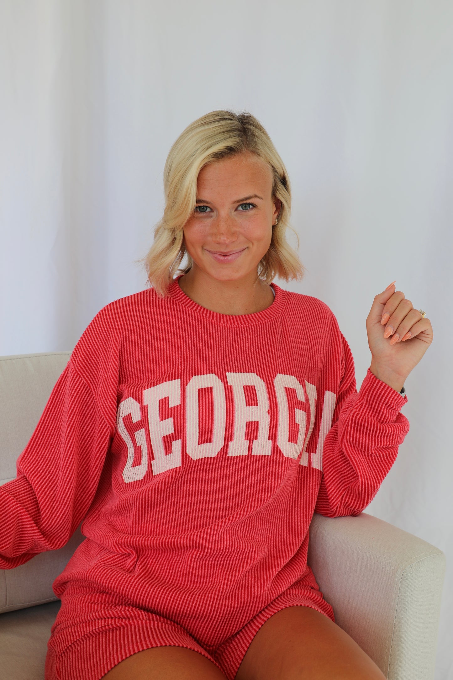 "GEORGIA" Ribbed Graphic Long Sleeve Sweatshirt