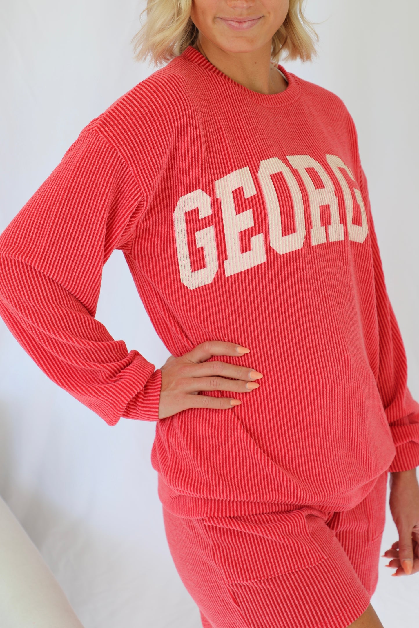 "GEORGIA" Ribbed Graphic Long Sleeve Sweatshirt