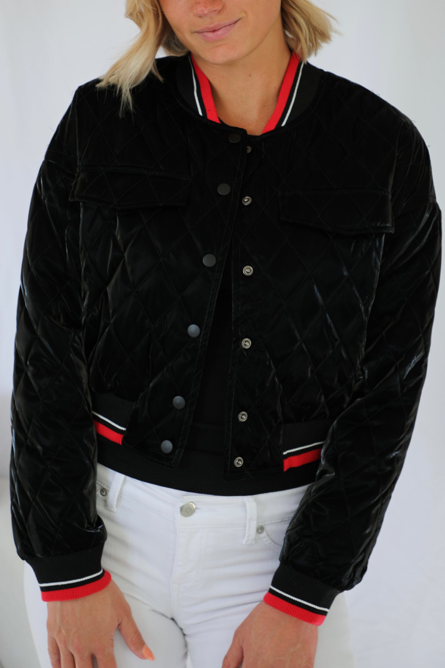 Long Sleeve Button Down Leather Varsity Jacket