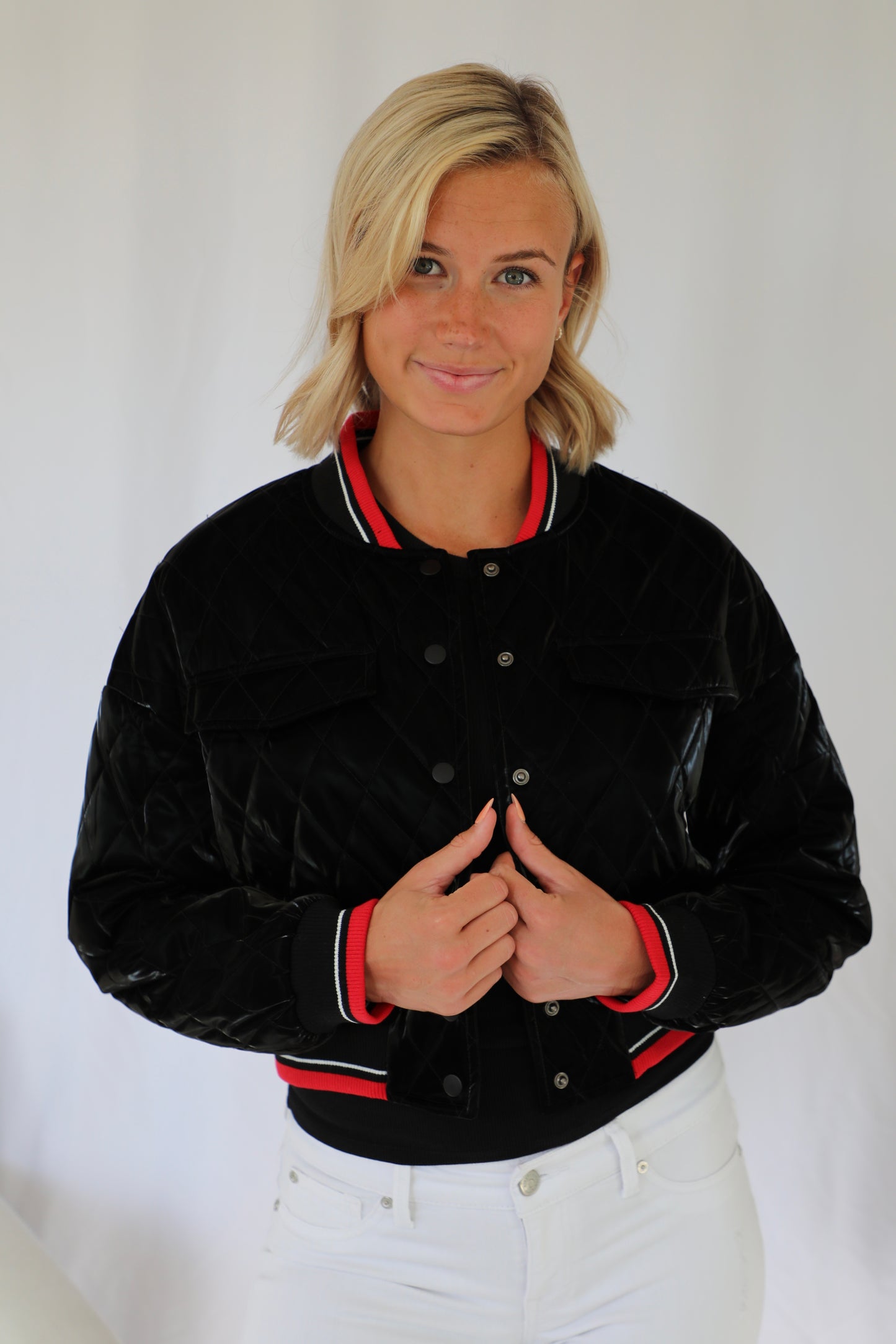 Long Sleeve Button Down Leather Varsity Jacket