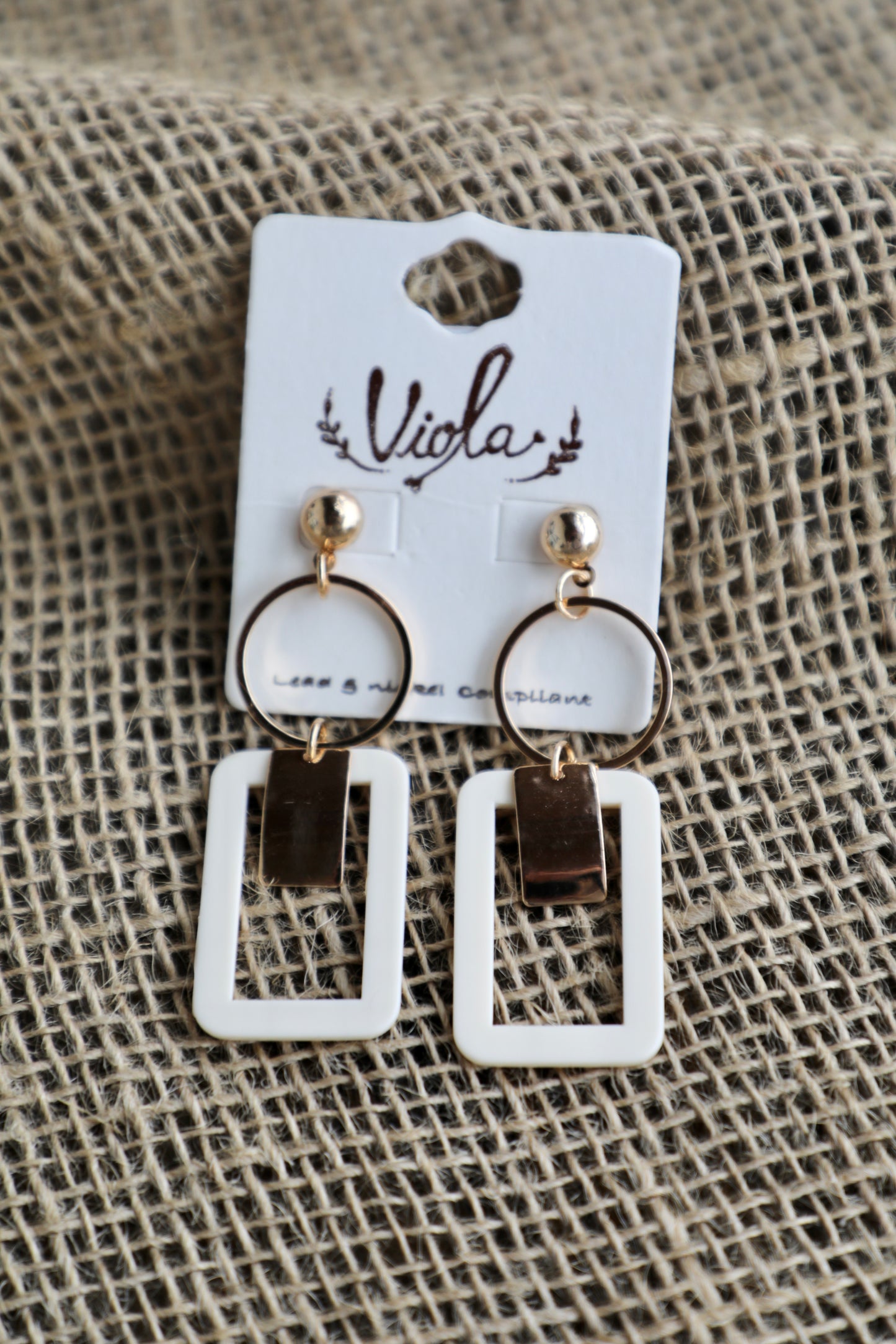 Gold/Cream Geometrical Dangle Fashion Earrings