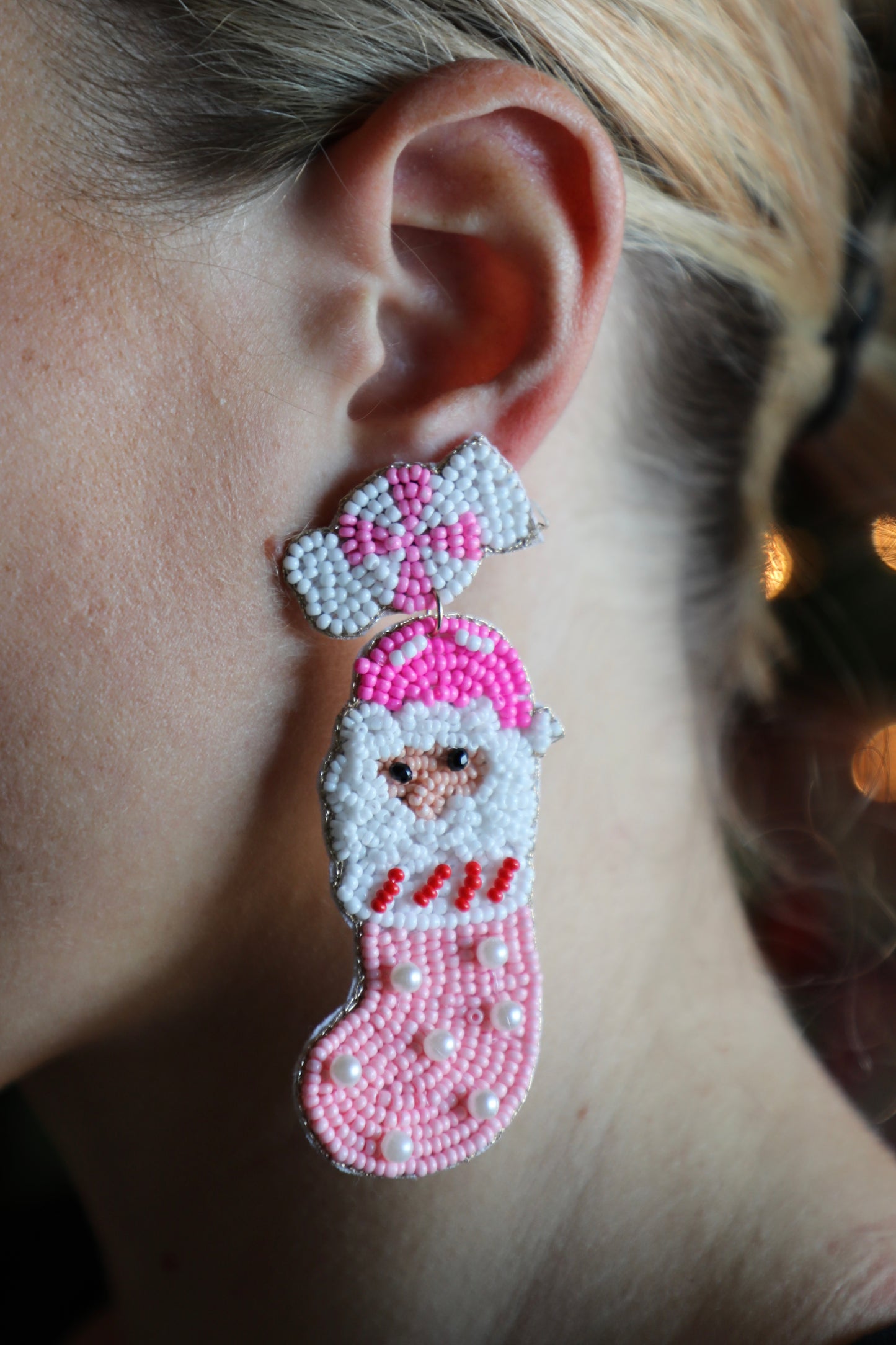 Santa Stocking Beaded Earrings