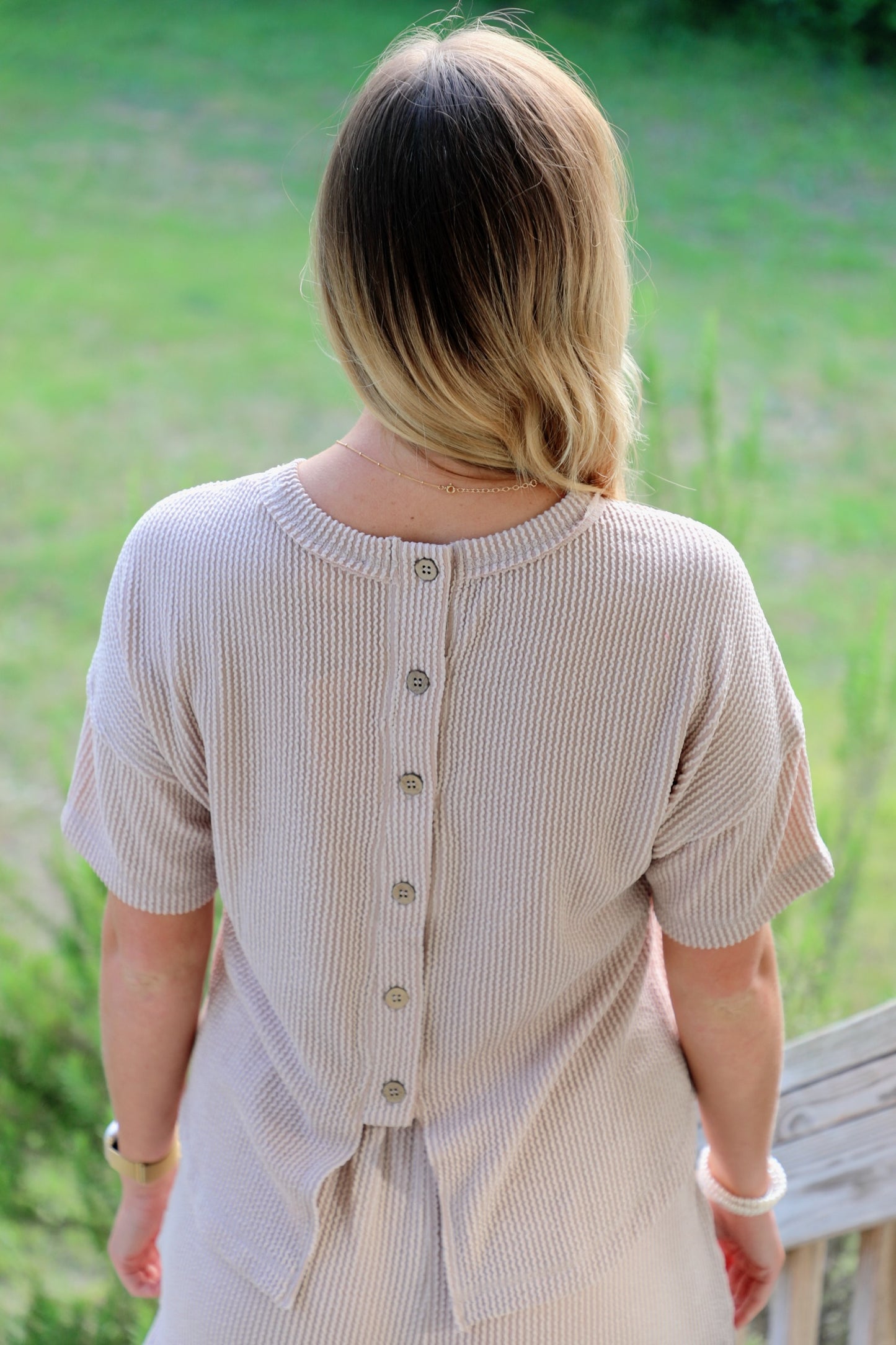 Beige Ribbed Lounge Set