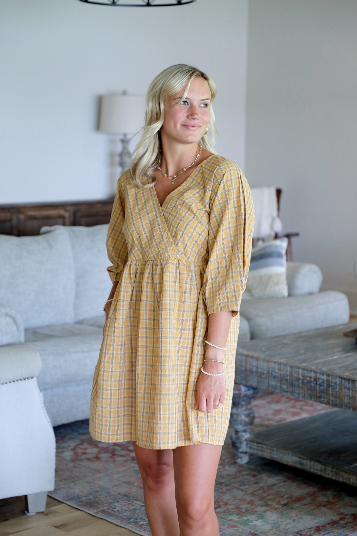 Plaid V-Neck Babydoll Dress