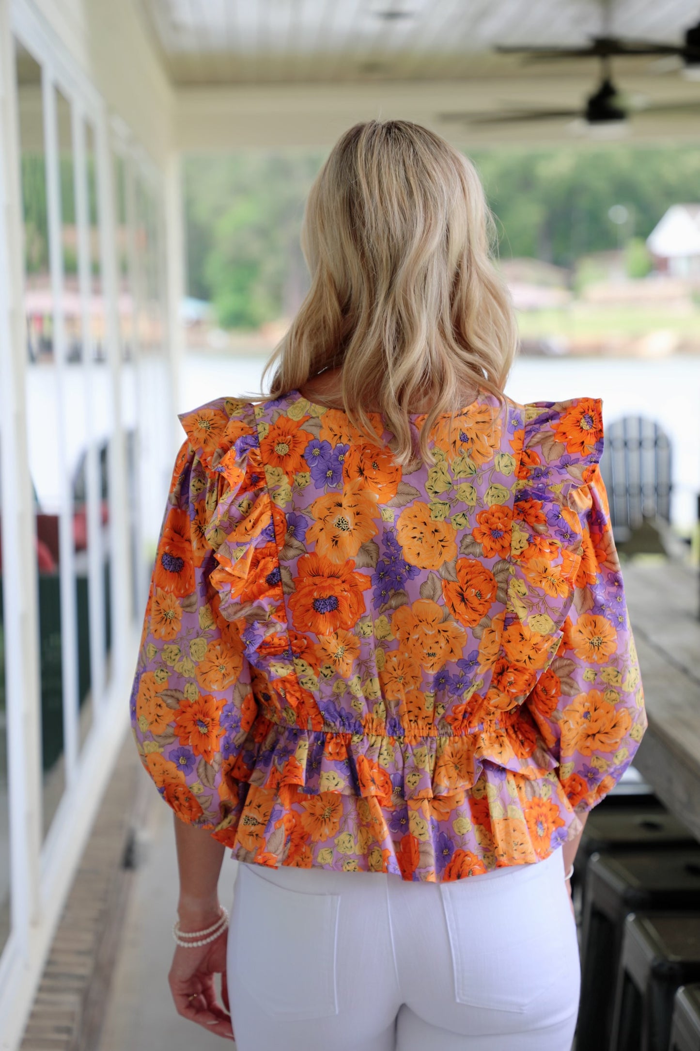 Floral 3/4 Sleeve Ruffle Top