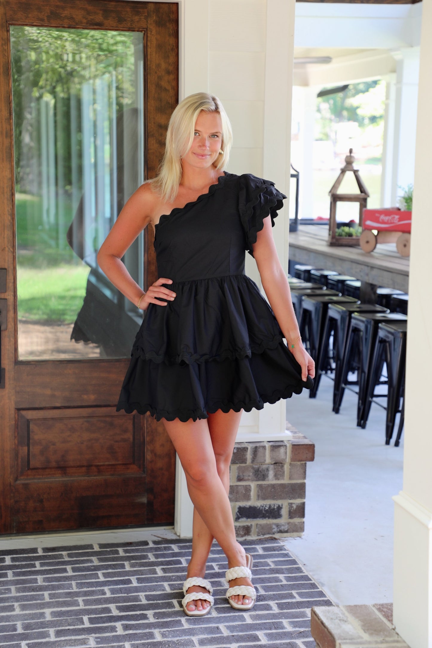 One Shoulder Scalloped Tiered Dress