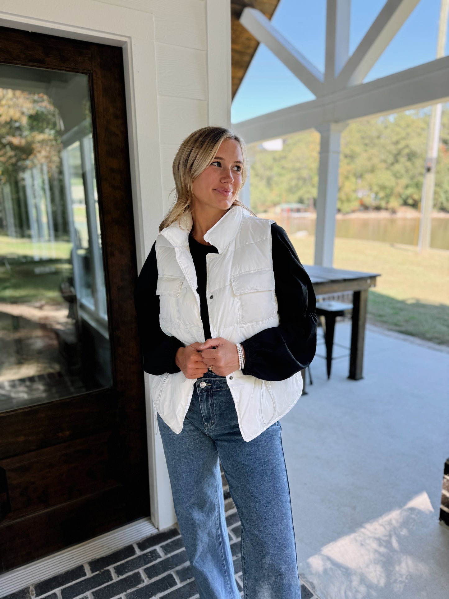 Cinched Waist Snapped Puffer Vest