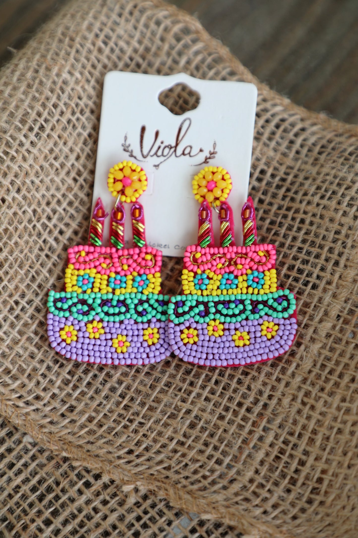 Beaded Birthday Cake Earrings