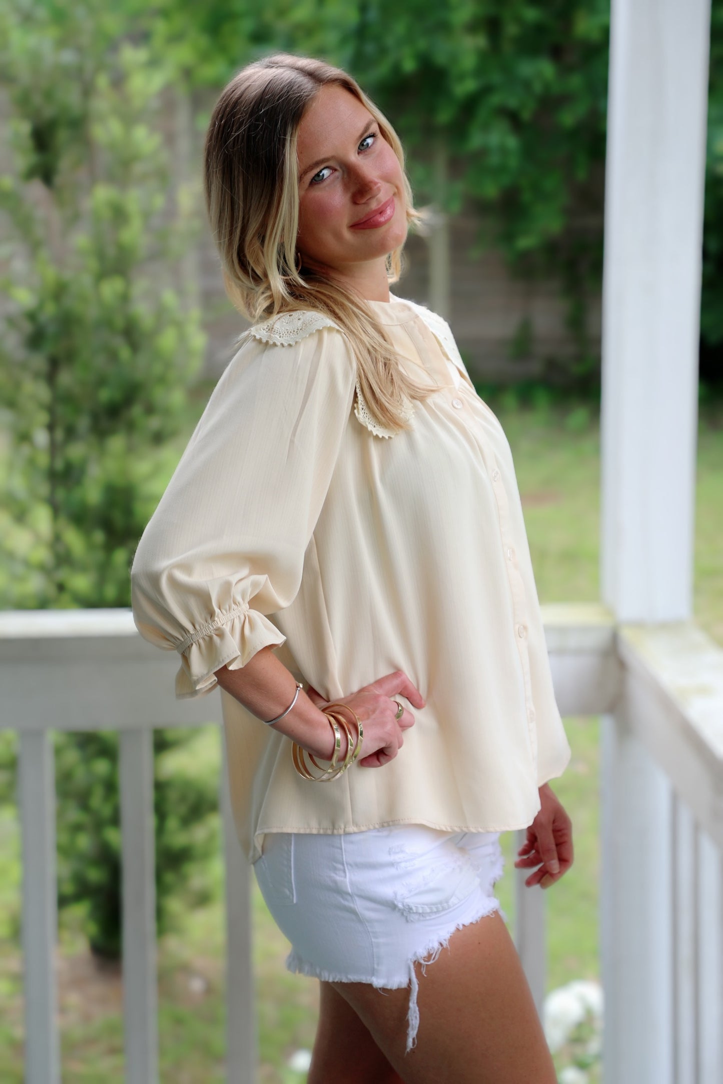 Piper Lace Button-Up Blouse