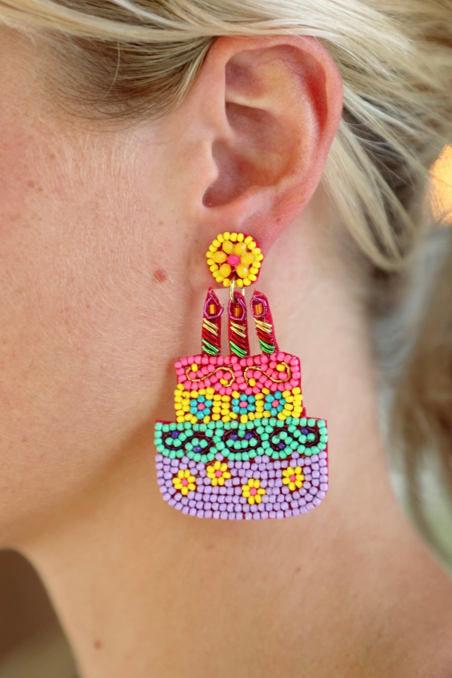Beaded Birthday Cake Earrings