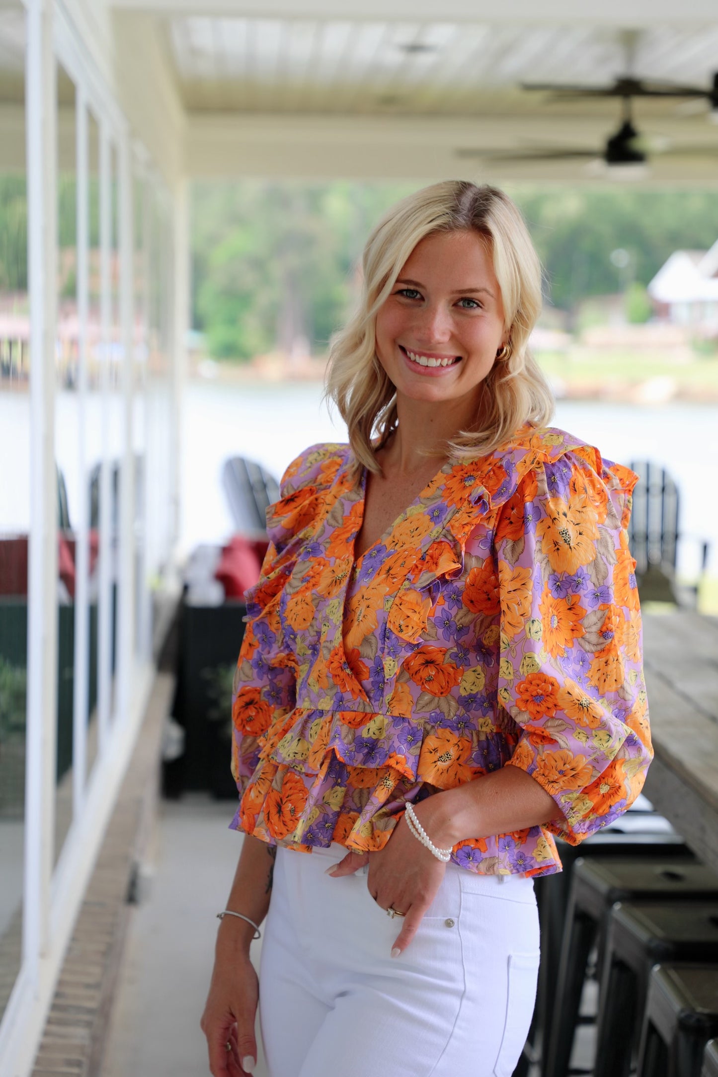 Floral 3/4 Sleeve Ruffle Top