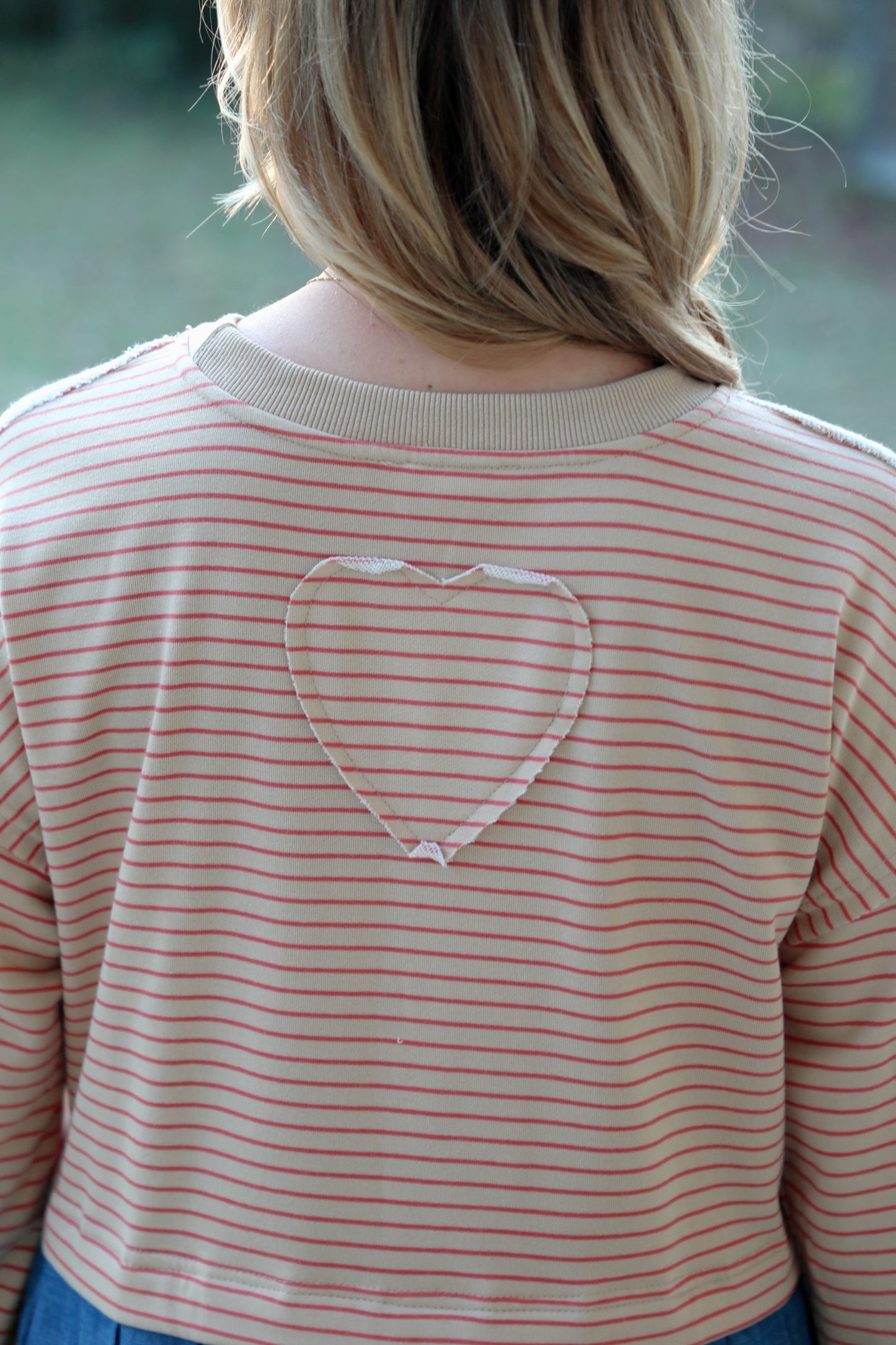 Stripe Sweater Denim Babydoll Dress with Heart Detail