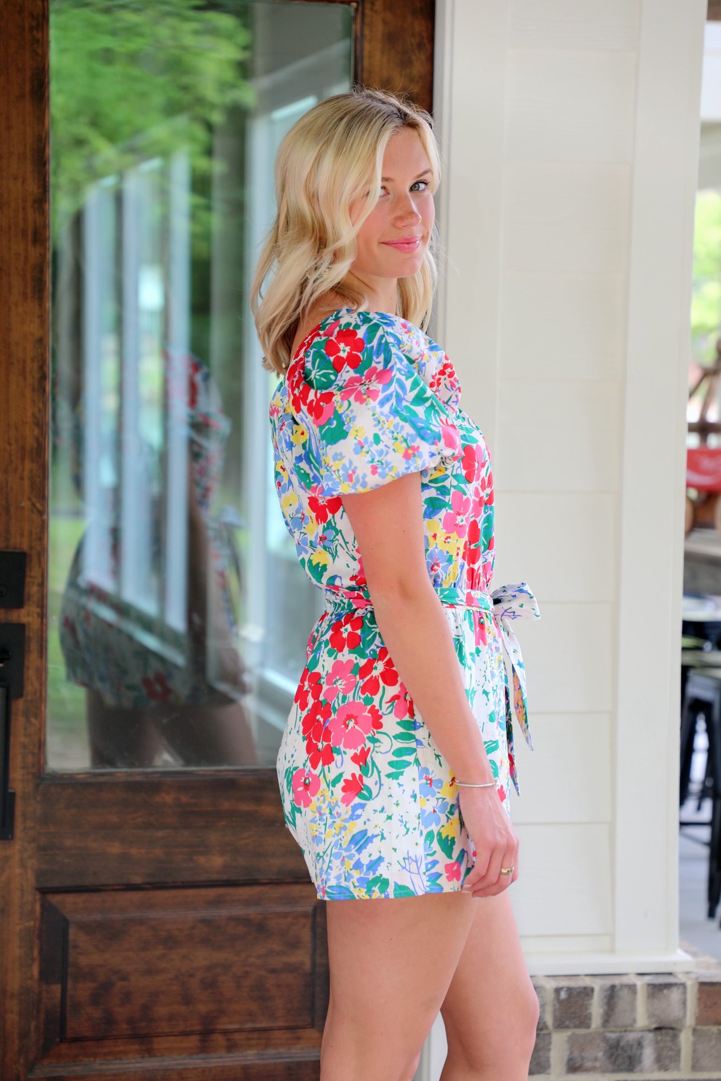 Floral Romper with Puff Sleeves