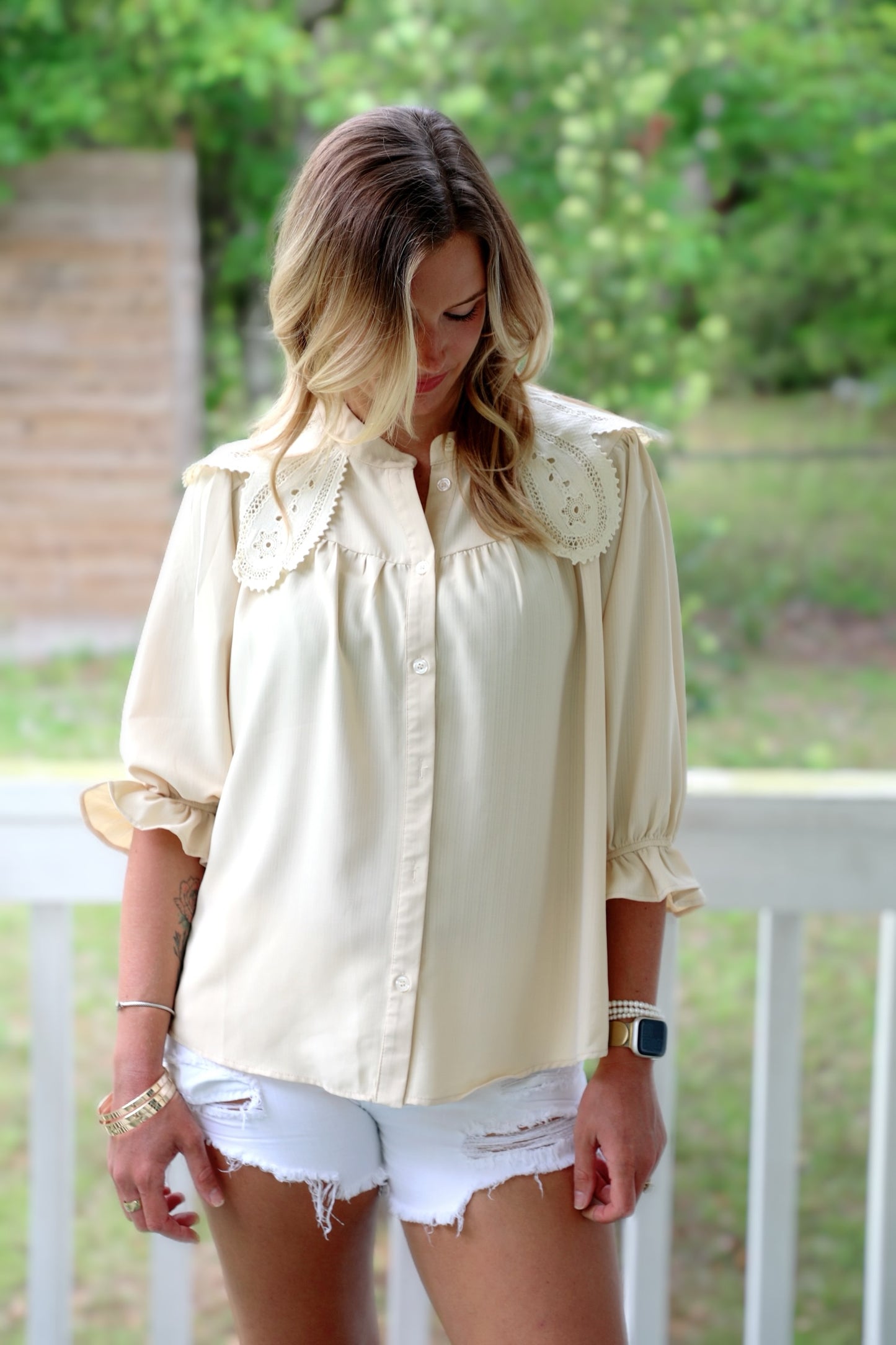 Piper Lace Button-Up Blouse