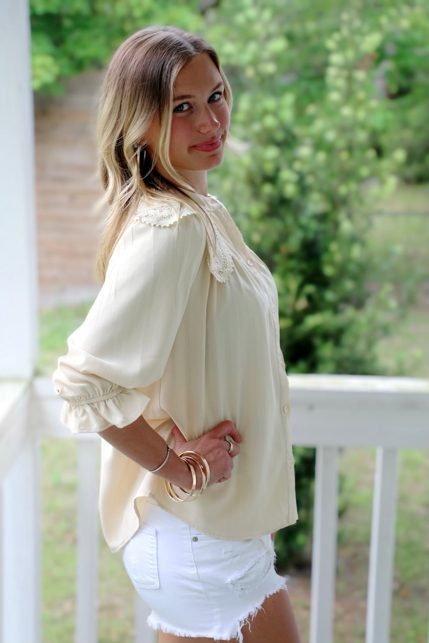 Piper Lace Button-Up Blouse
