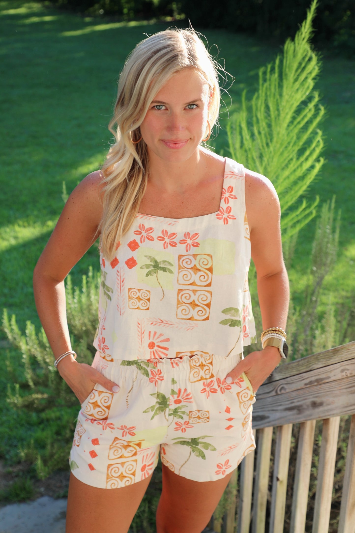 Printed Cropped Linen Set