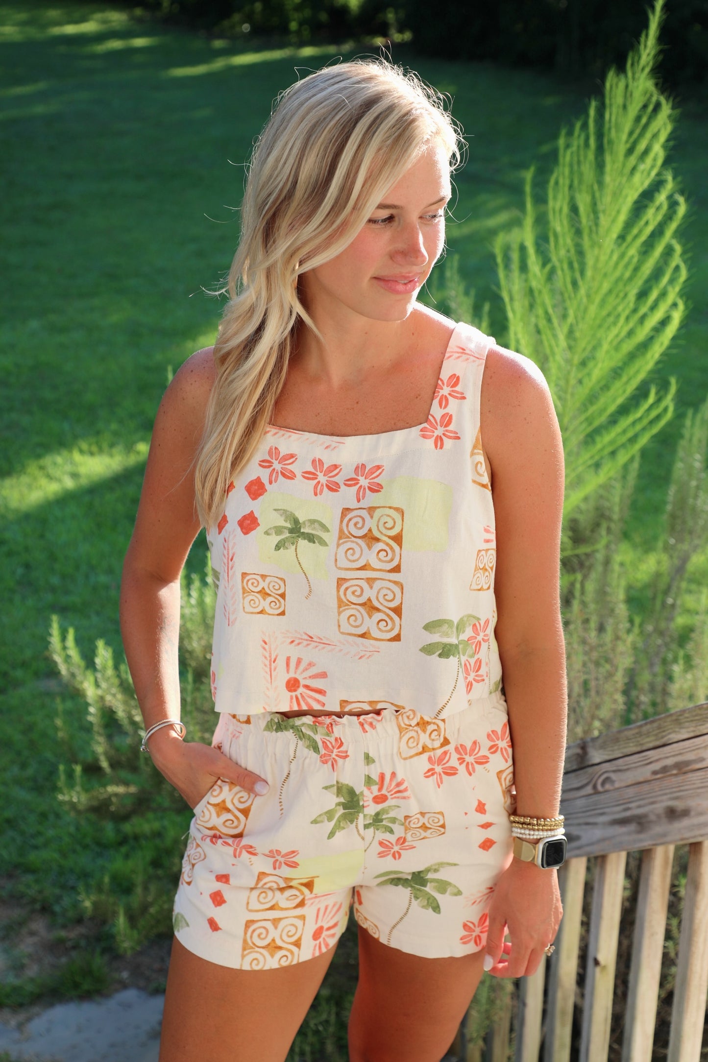 Printed Cropped Linen Set