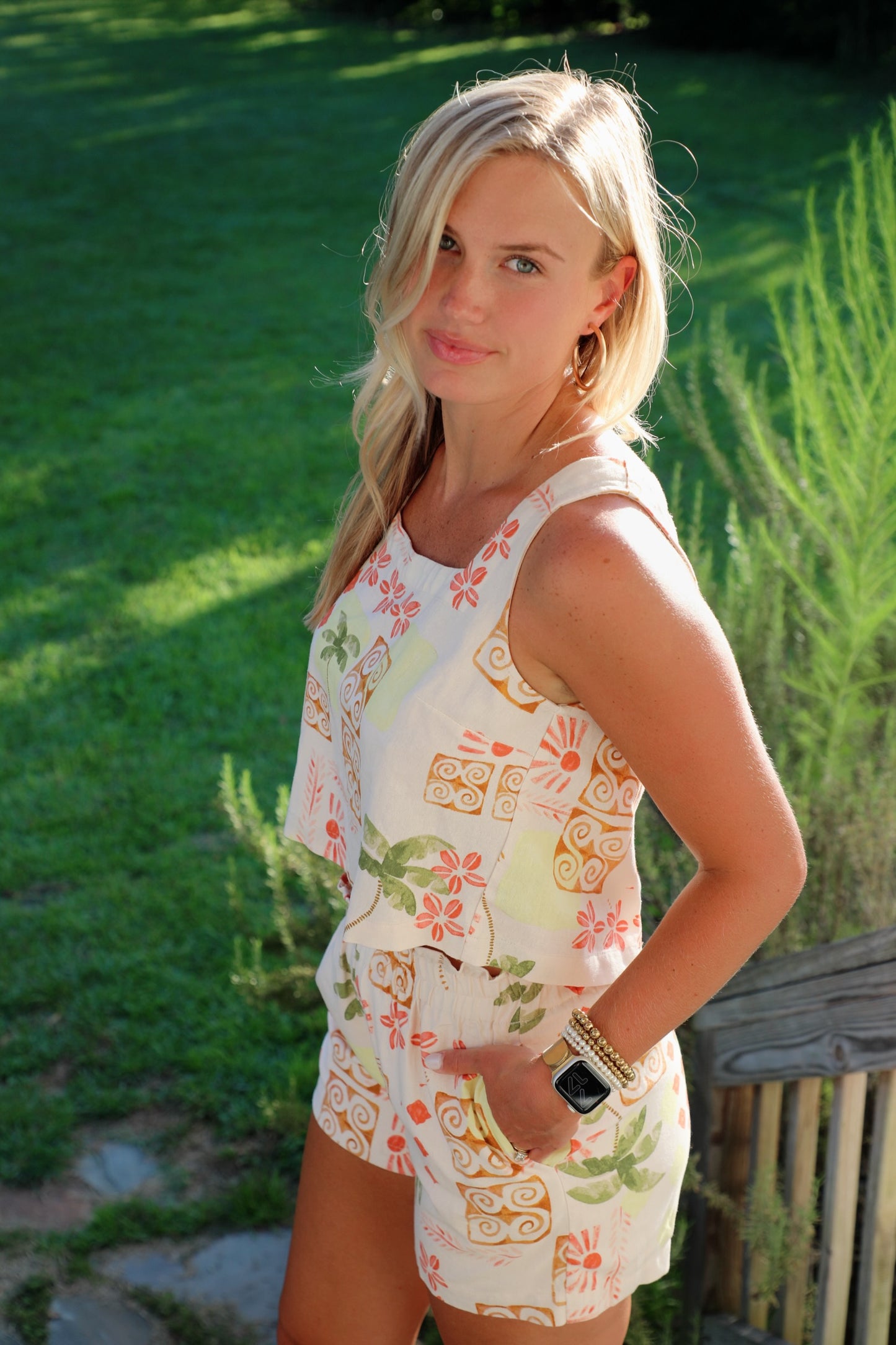 Printed Cropped Linen Set