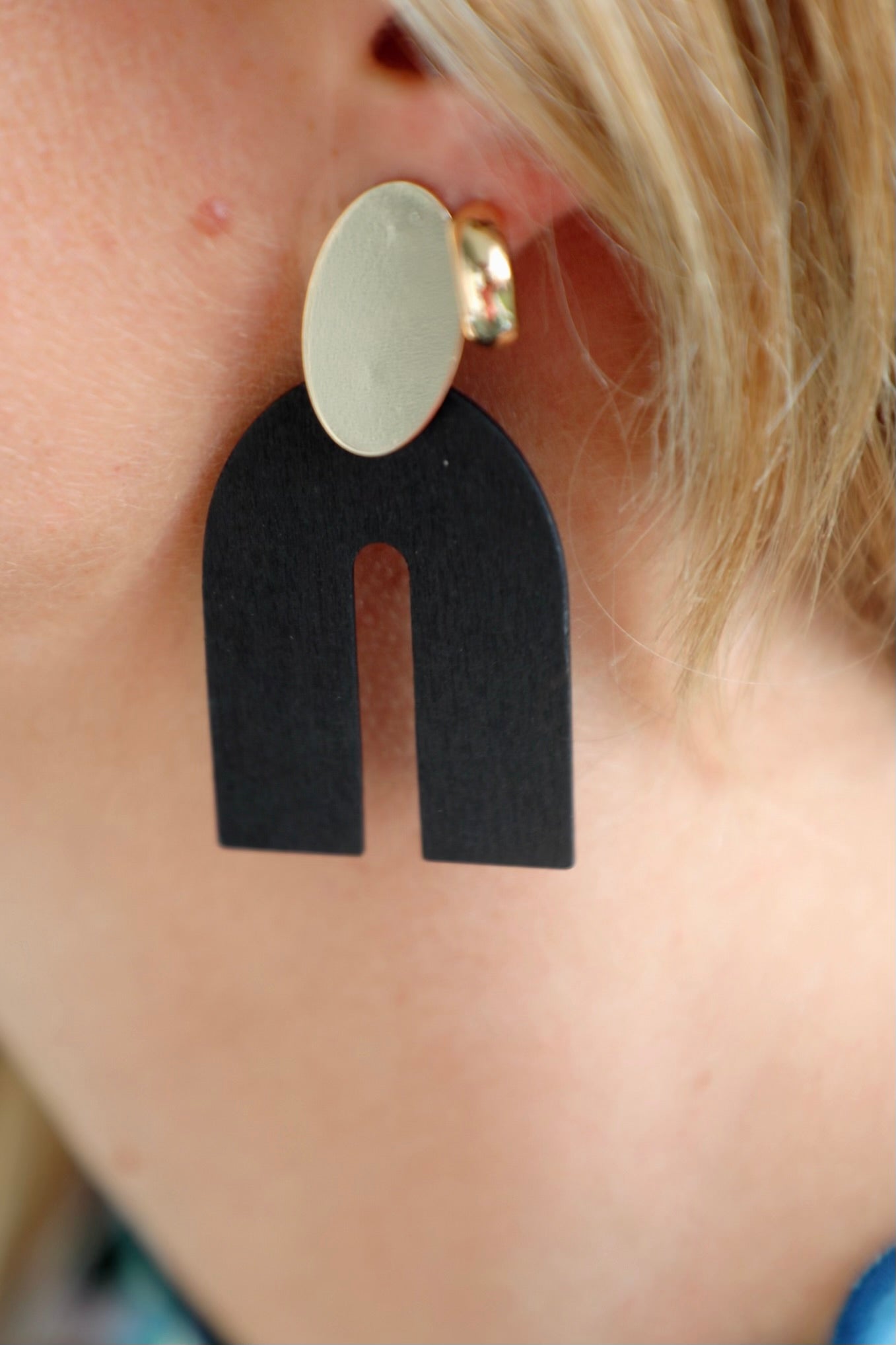 Black Wood U Drop Earrings