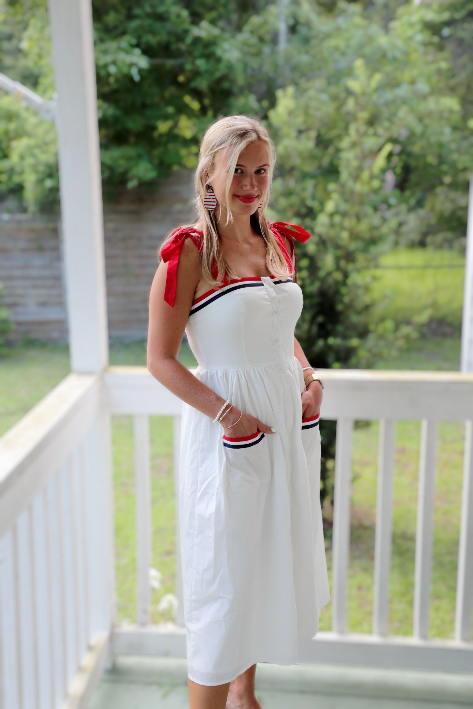 Red White Blue Midi Dress