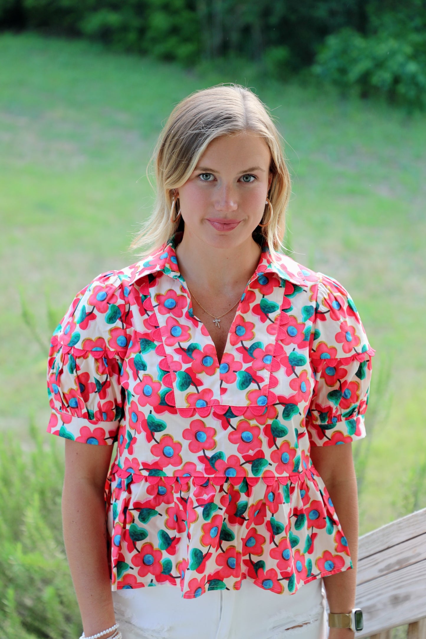 Retro Puff-Sleeve Petal Top