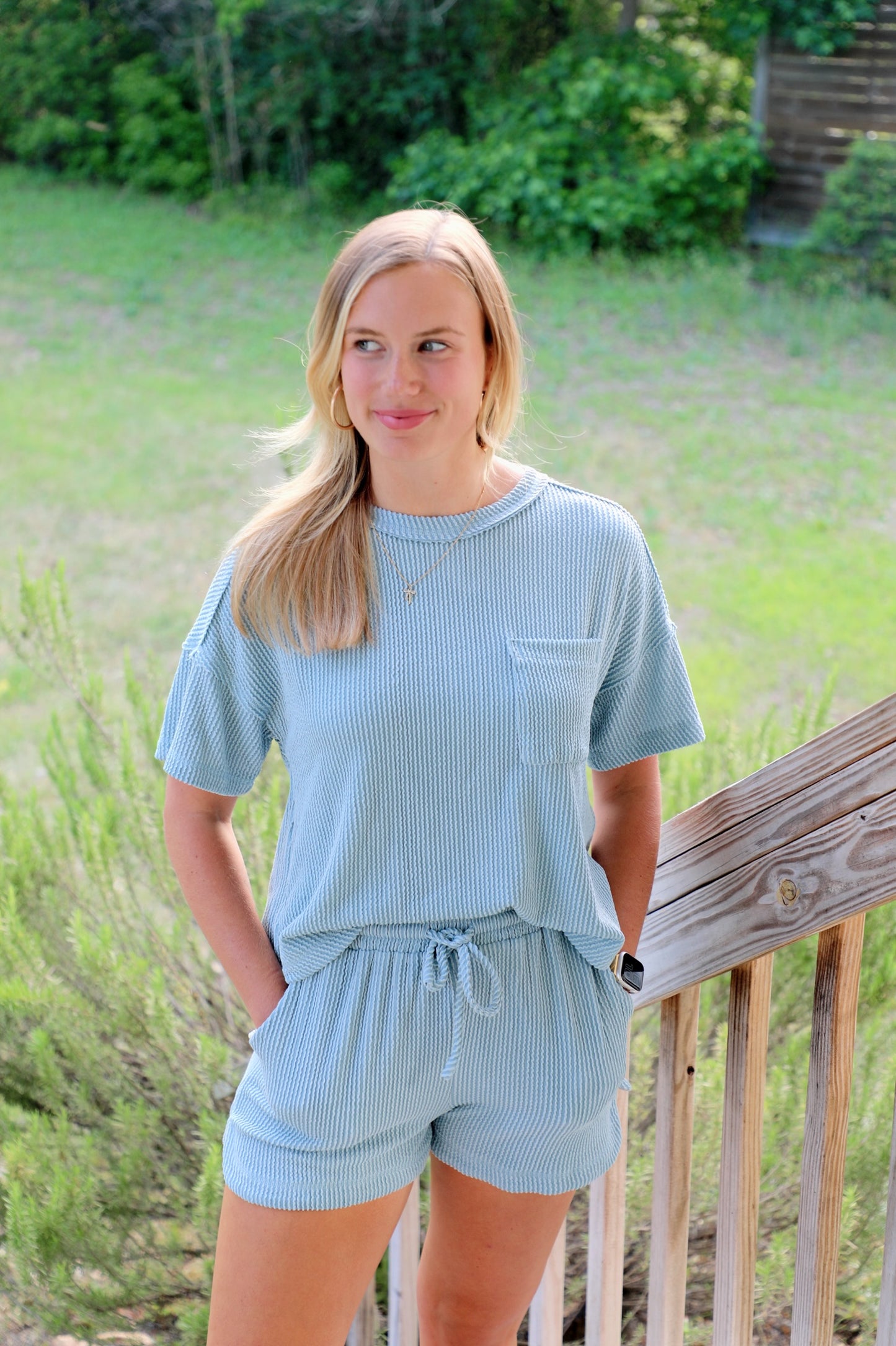 Sky Blue Ribbed Lounge Set