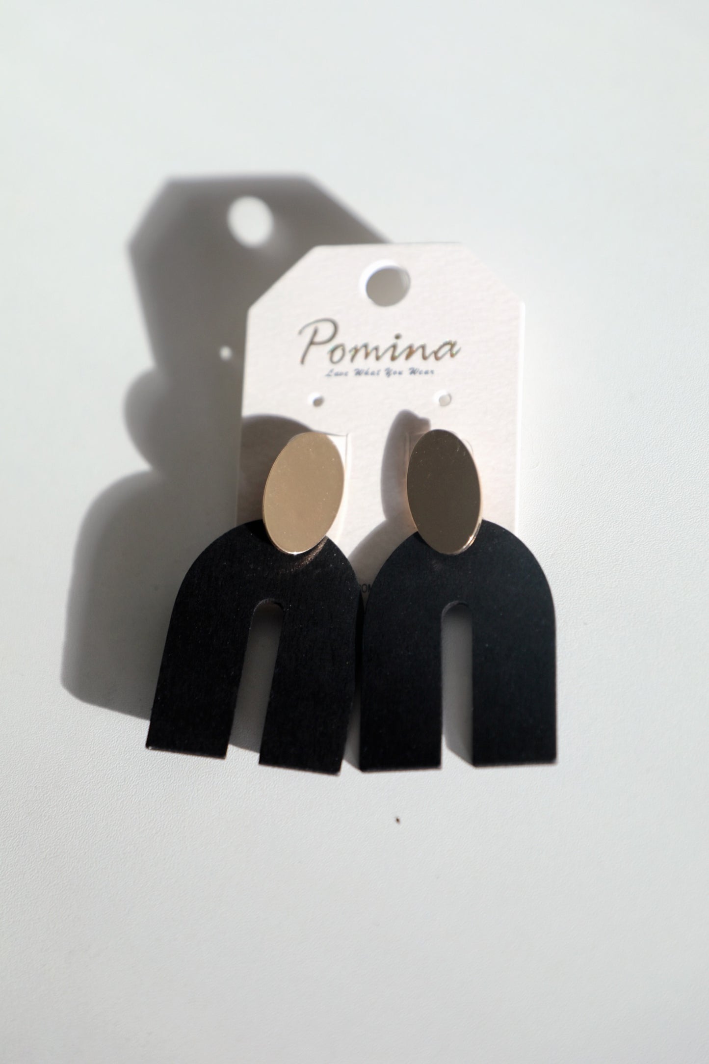 Black Wood U Drop Earrings