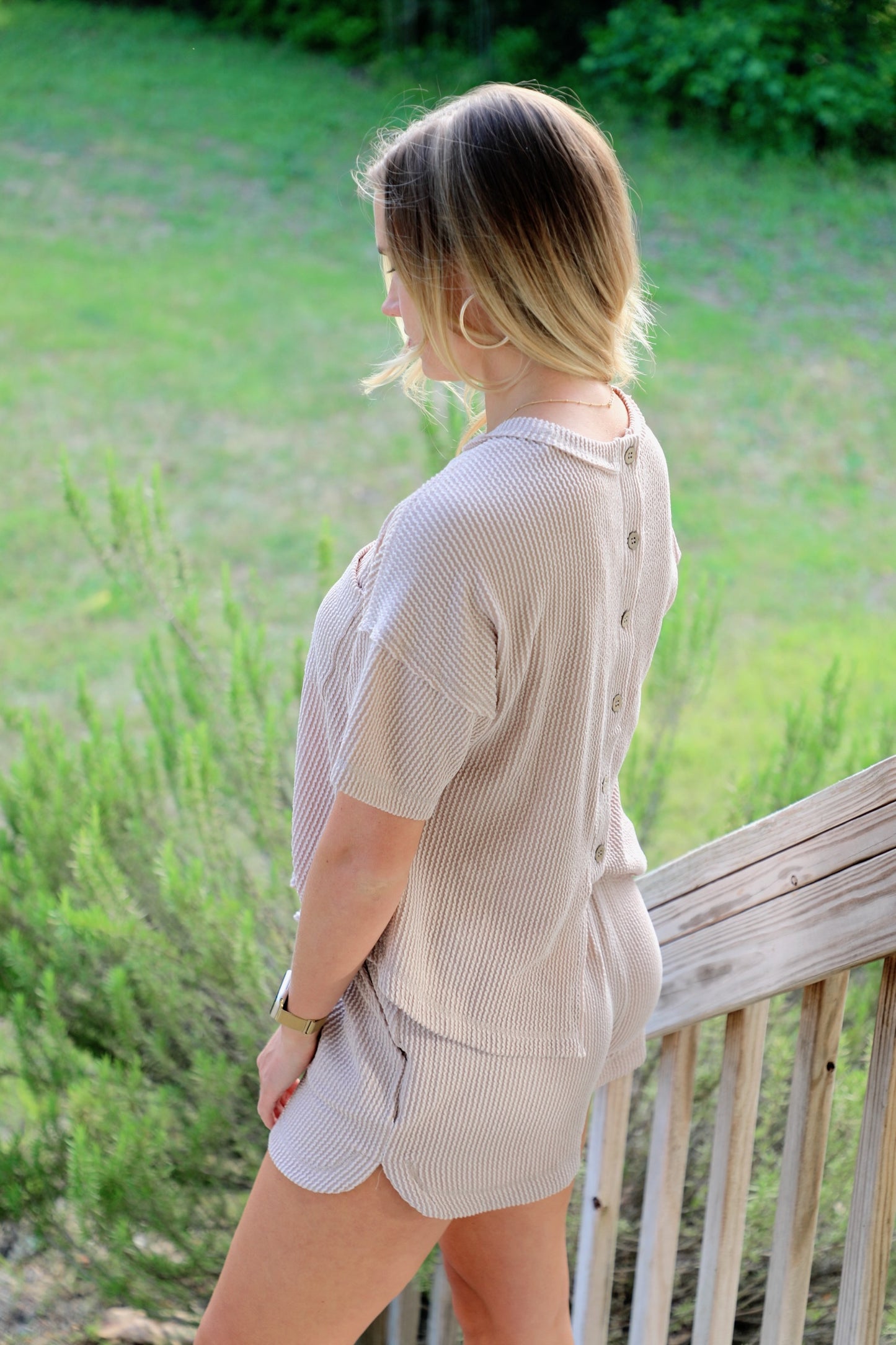 Beige Ribbed Lounge Set