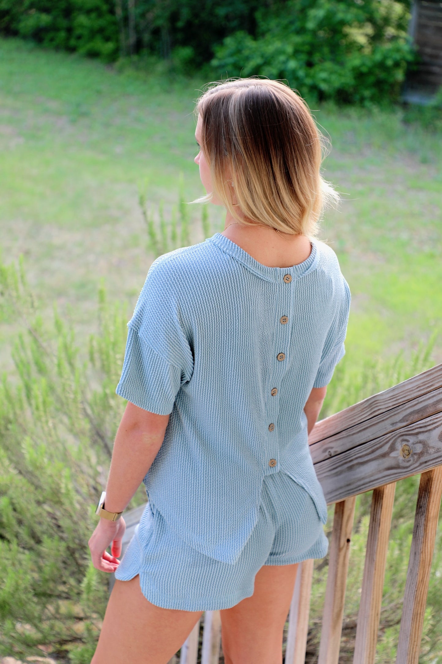 Sky Blue Ribbed Lounge Set