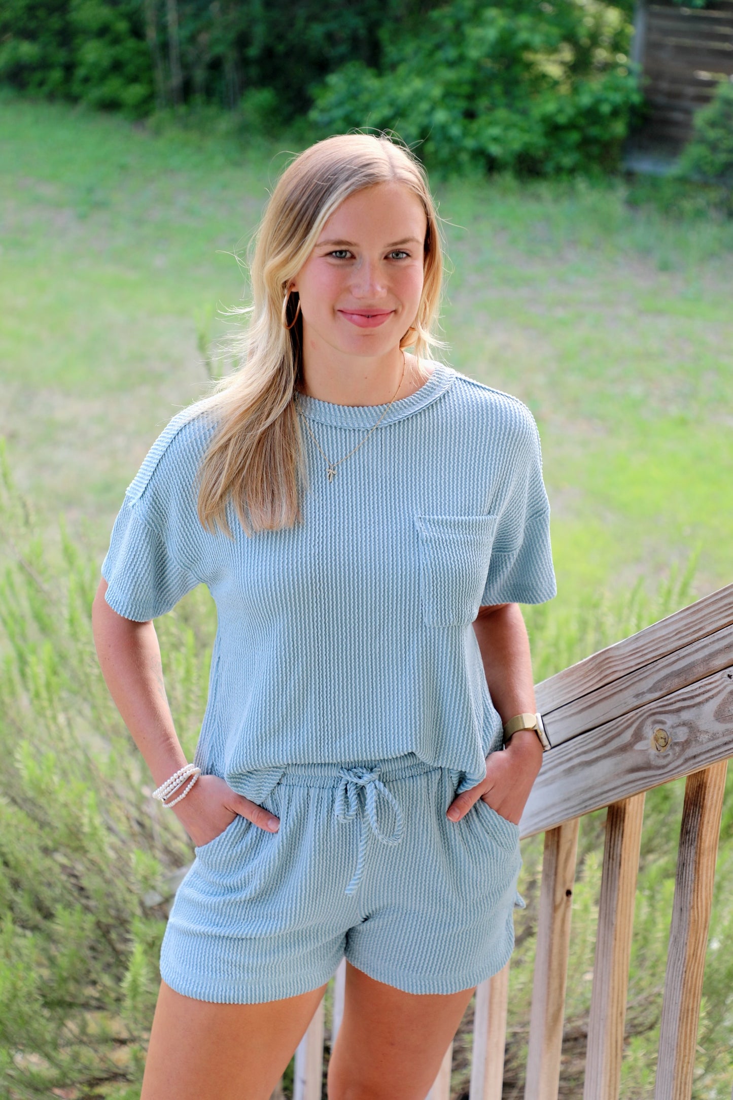 Sky Blue Ribbed Lounge Set