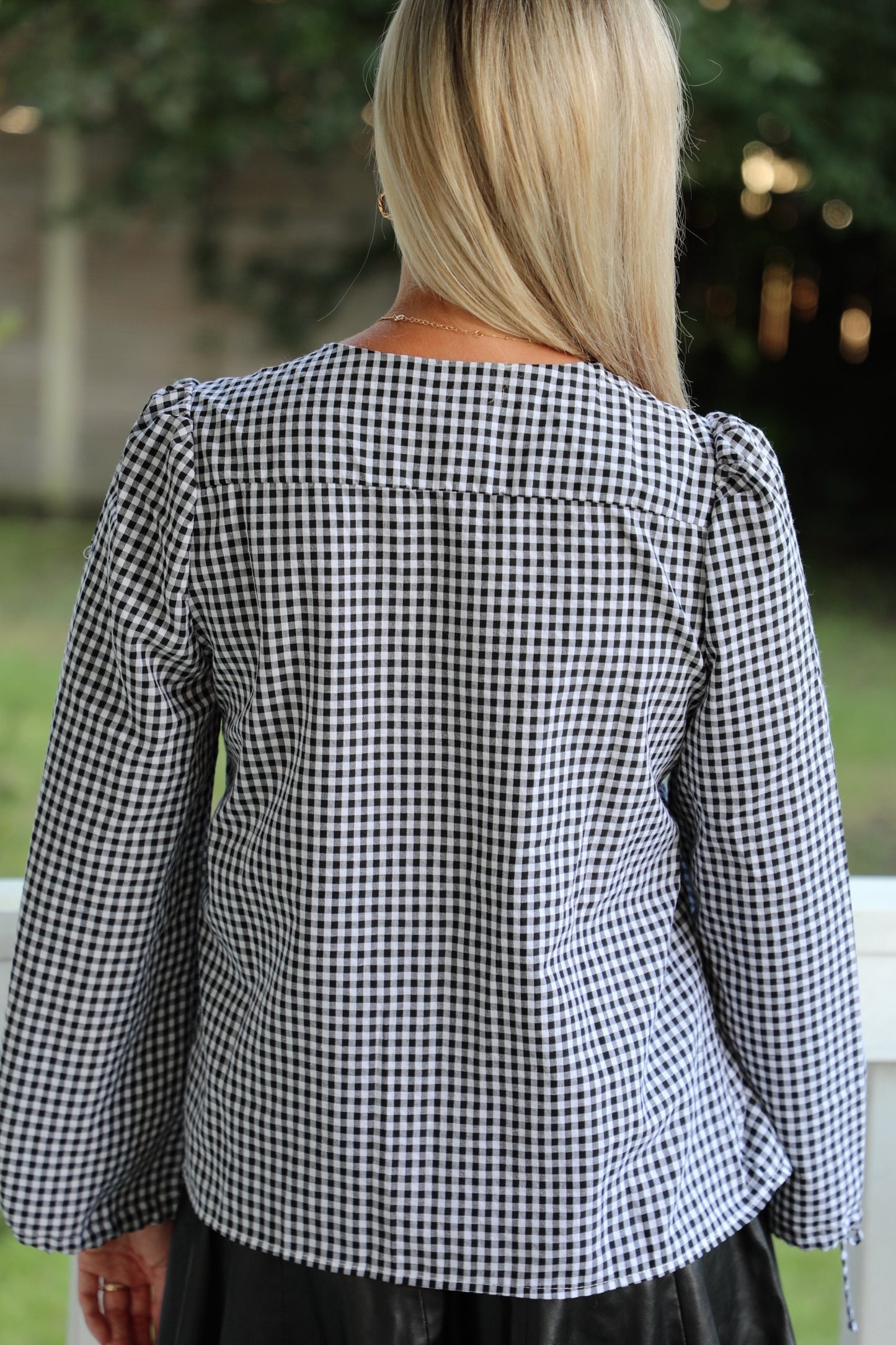 Front Tie Gingham Blouse