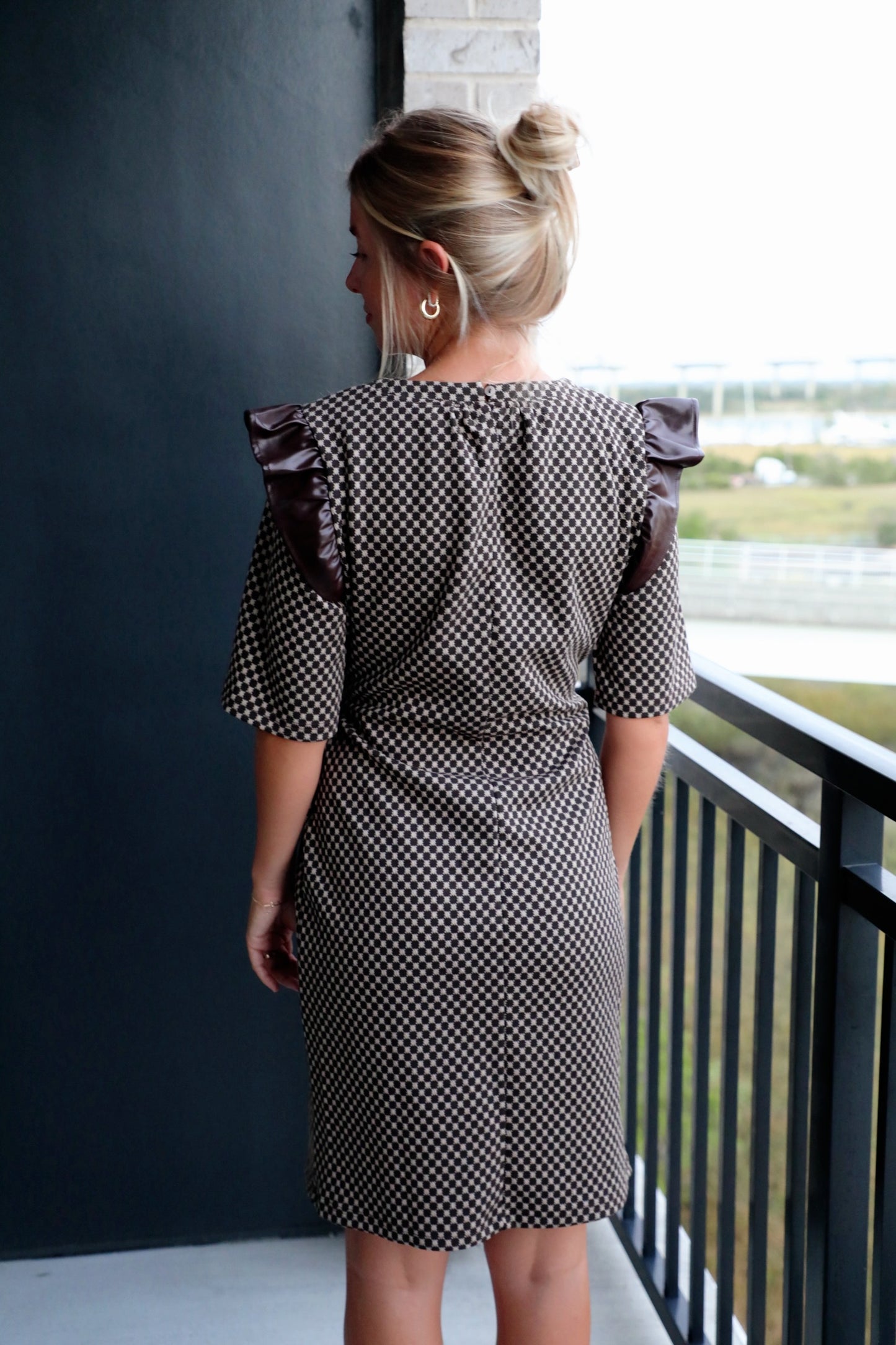 Faux Leather Trim Dress Polka Dot Wrap Dress