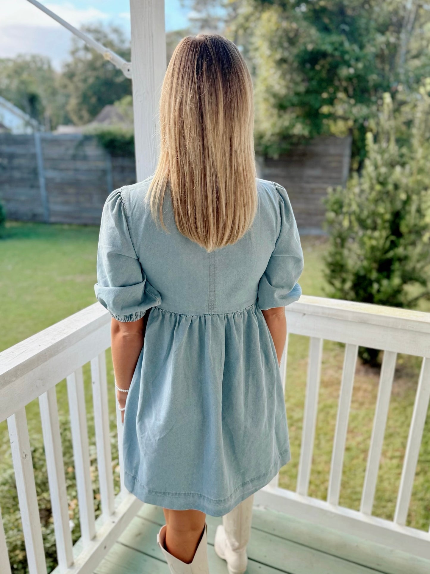 Square Neck Denim Babydoll Dress
