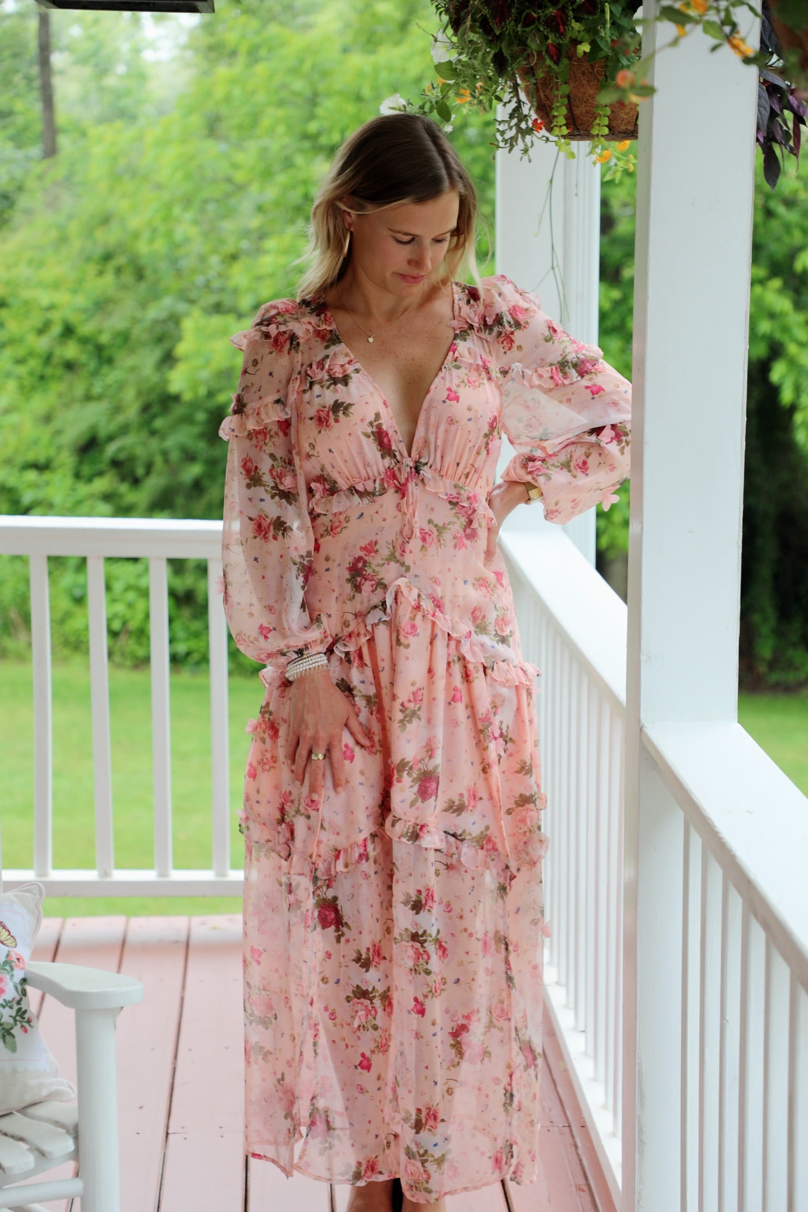 Swift Floral Meadow Maxi Sheer Long Sleeve Dress Blush / Large Swift Floral Meadow Maxi Sheer Long Sleeve Dress Blush / Large