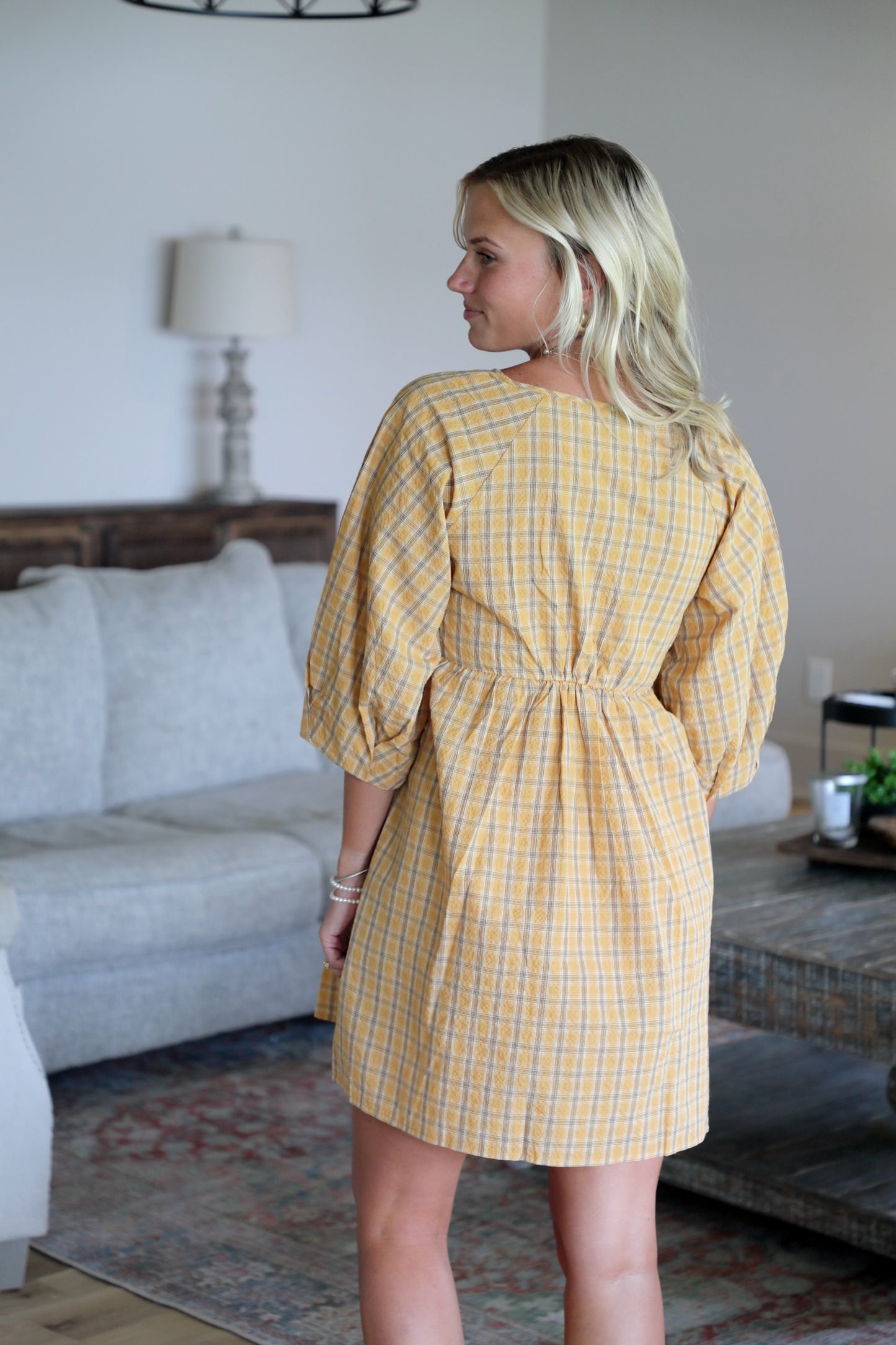 Plaid V-Neck Babydoll Dress