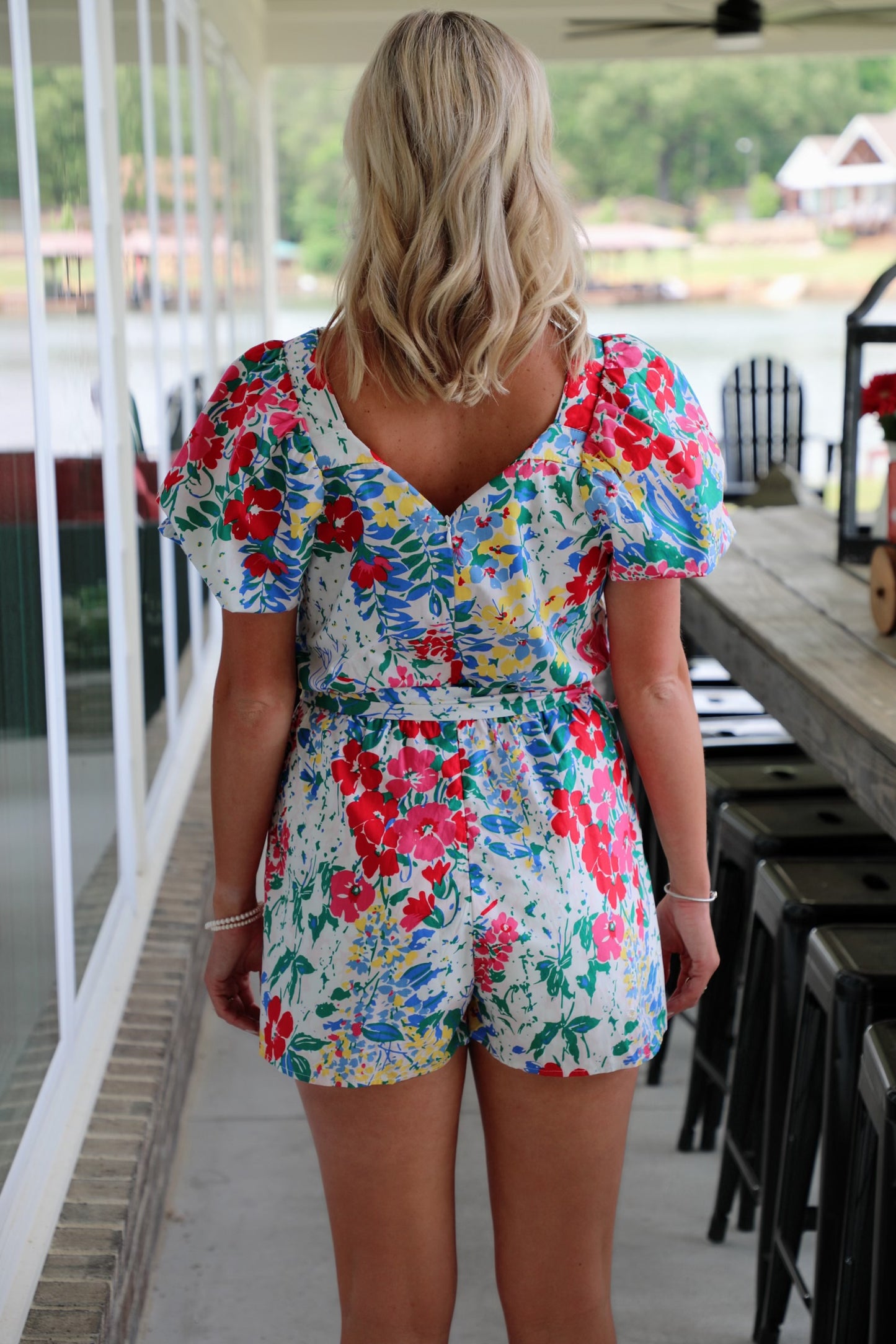 Floral Romper with Puff Sleeves