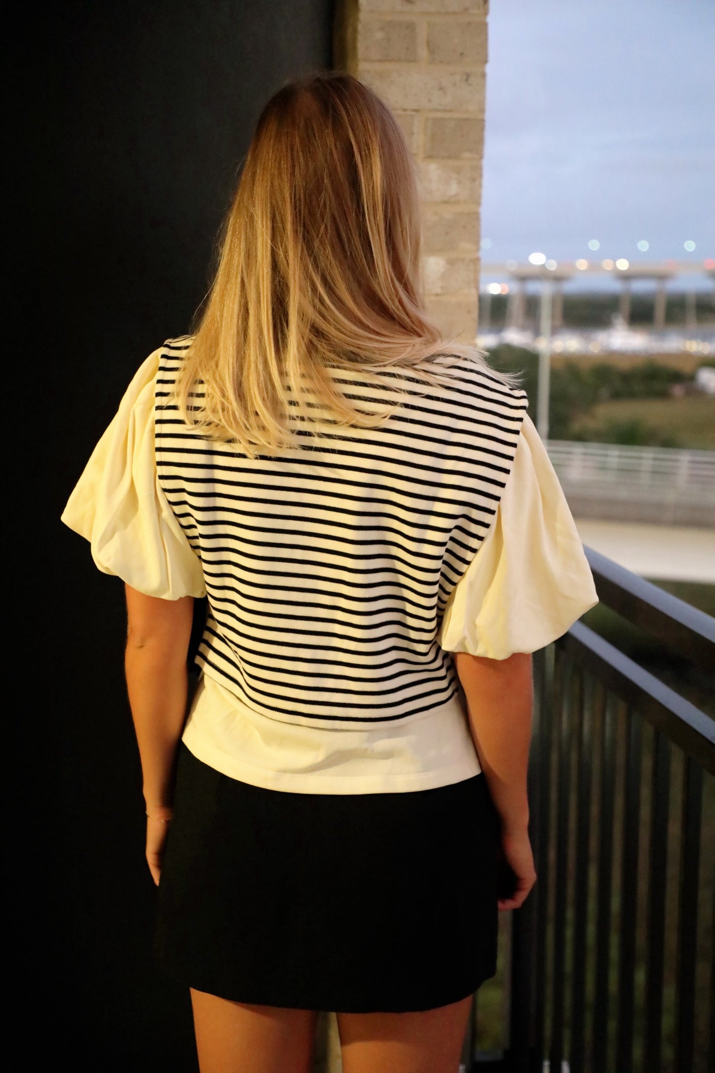 Black And Cream Striped Twofer Knit Top