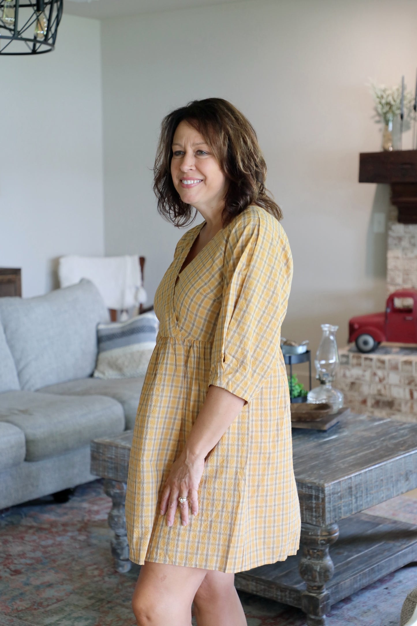 Plaid V-Neck Babydoll Dress