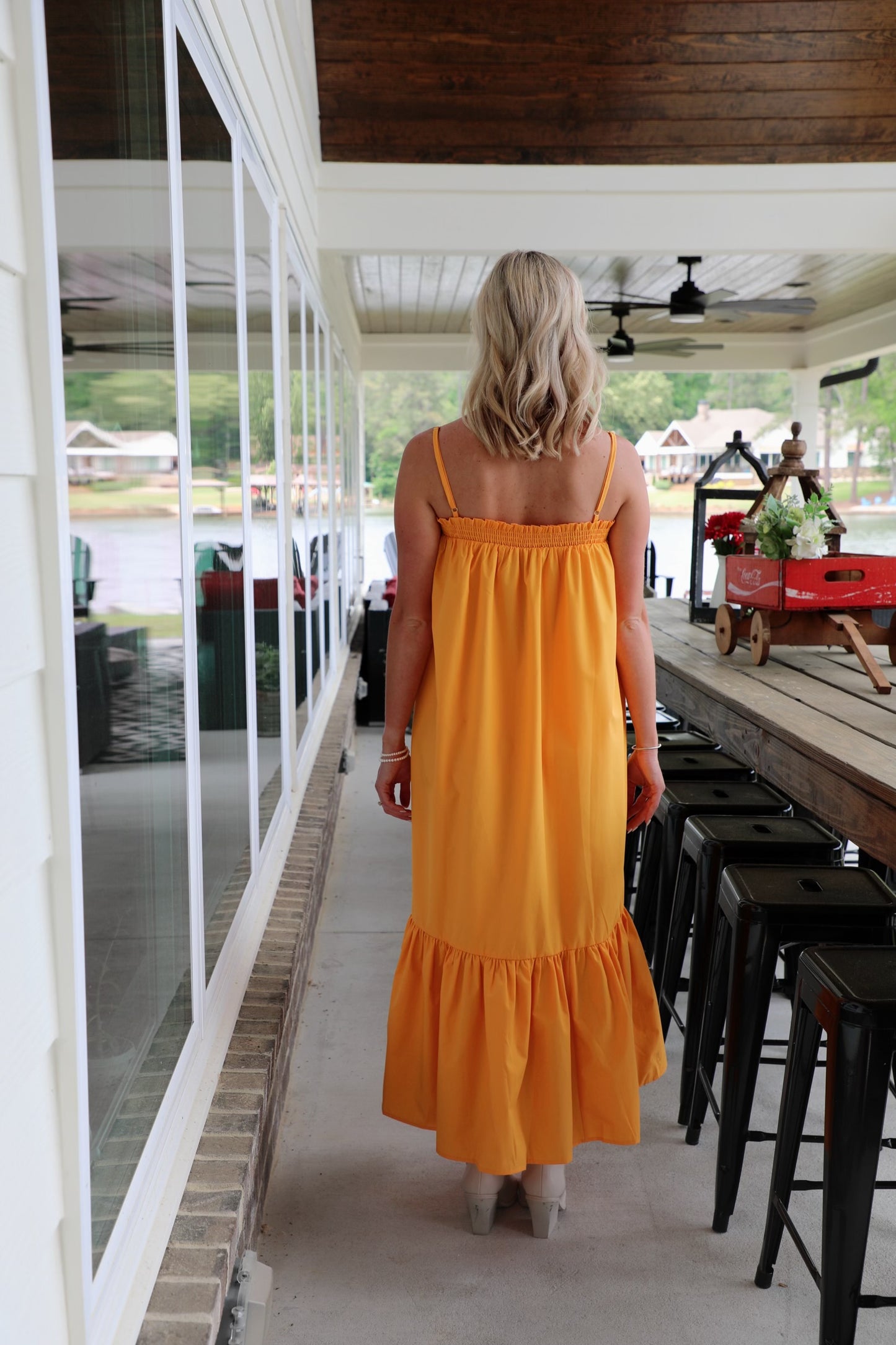 Vivid Midi Dress with Adjustable Thin Shoulder Strap