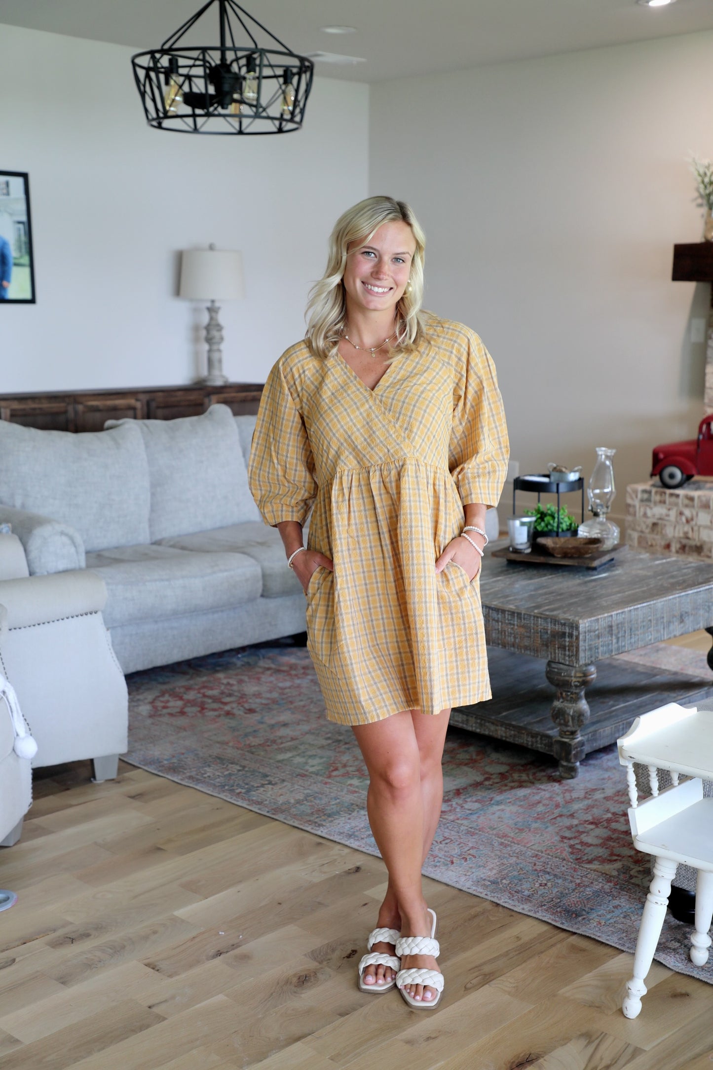 Plaid V-Neck Babydoll Dress