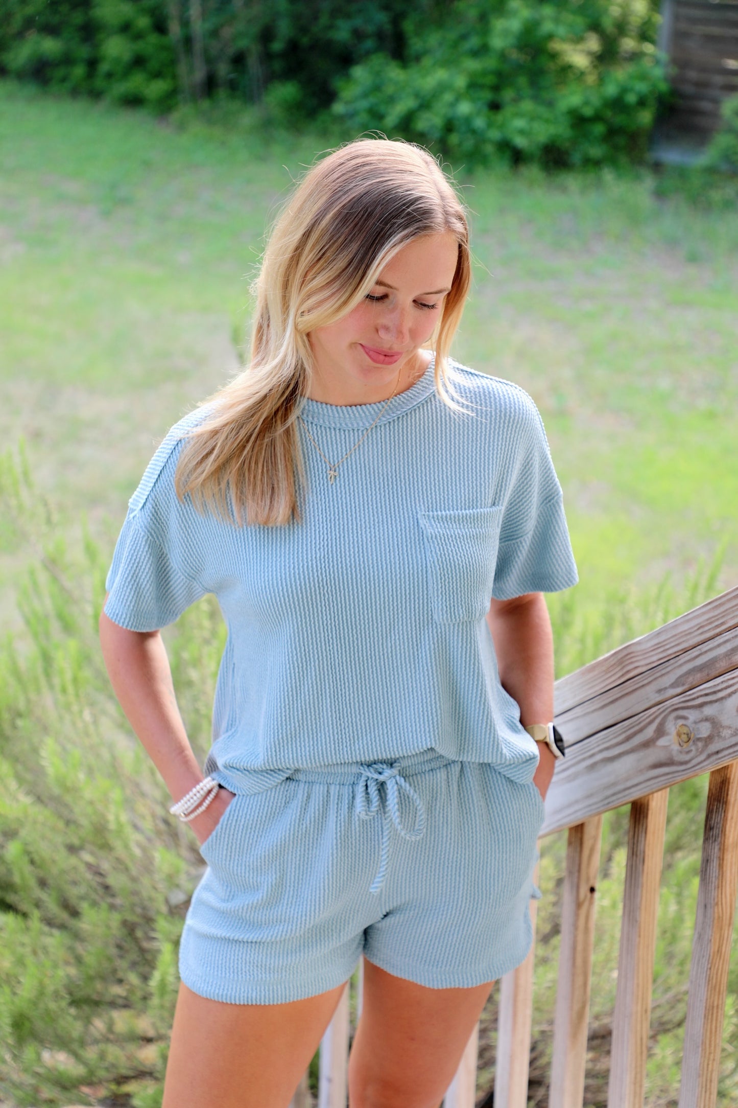 Sky Blue Ribbed Lounge Set