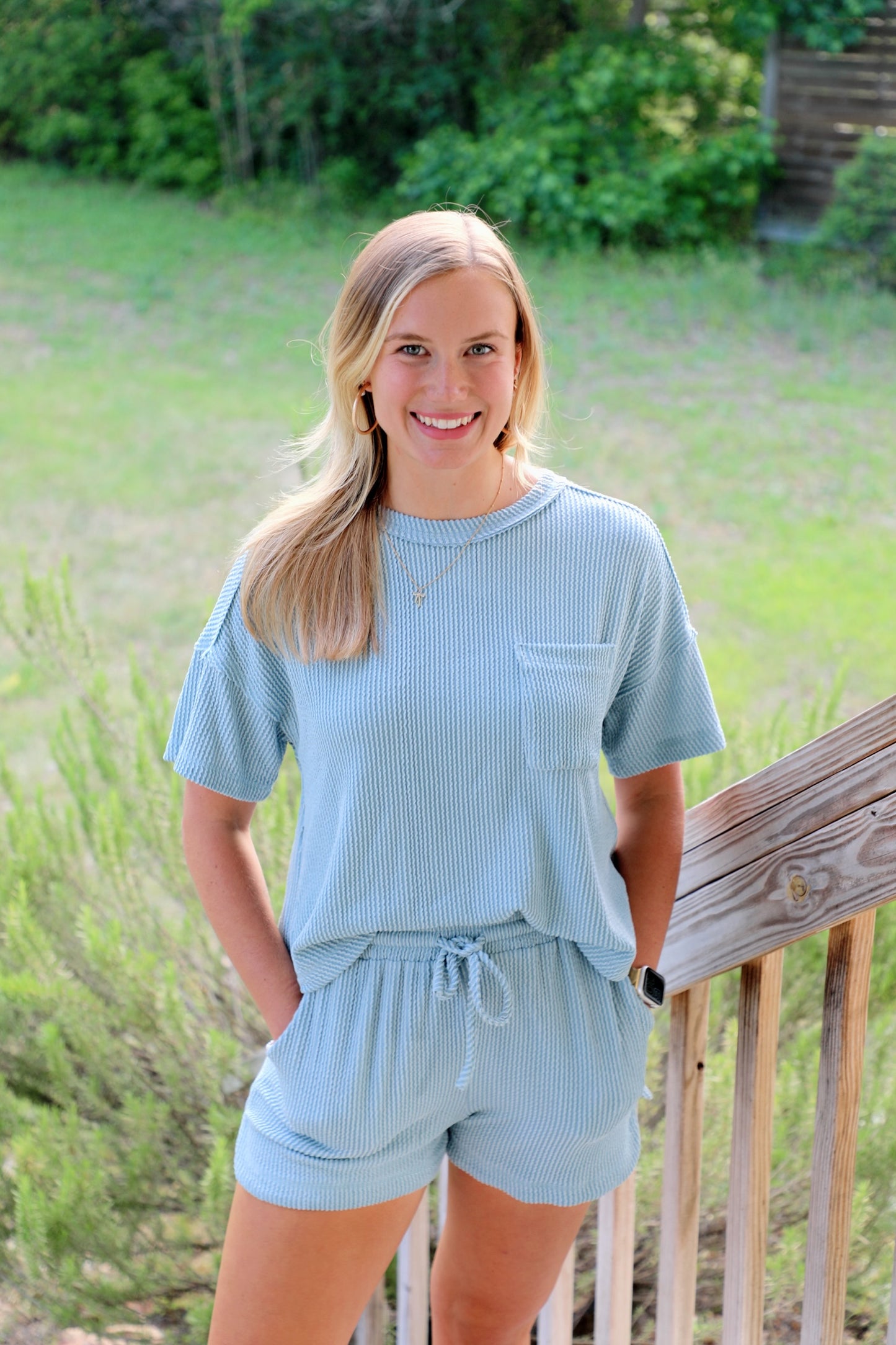 Sky Blue Ribbed Lounge Set