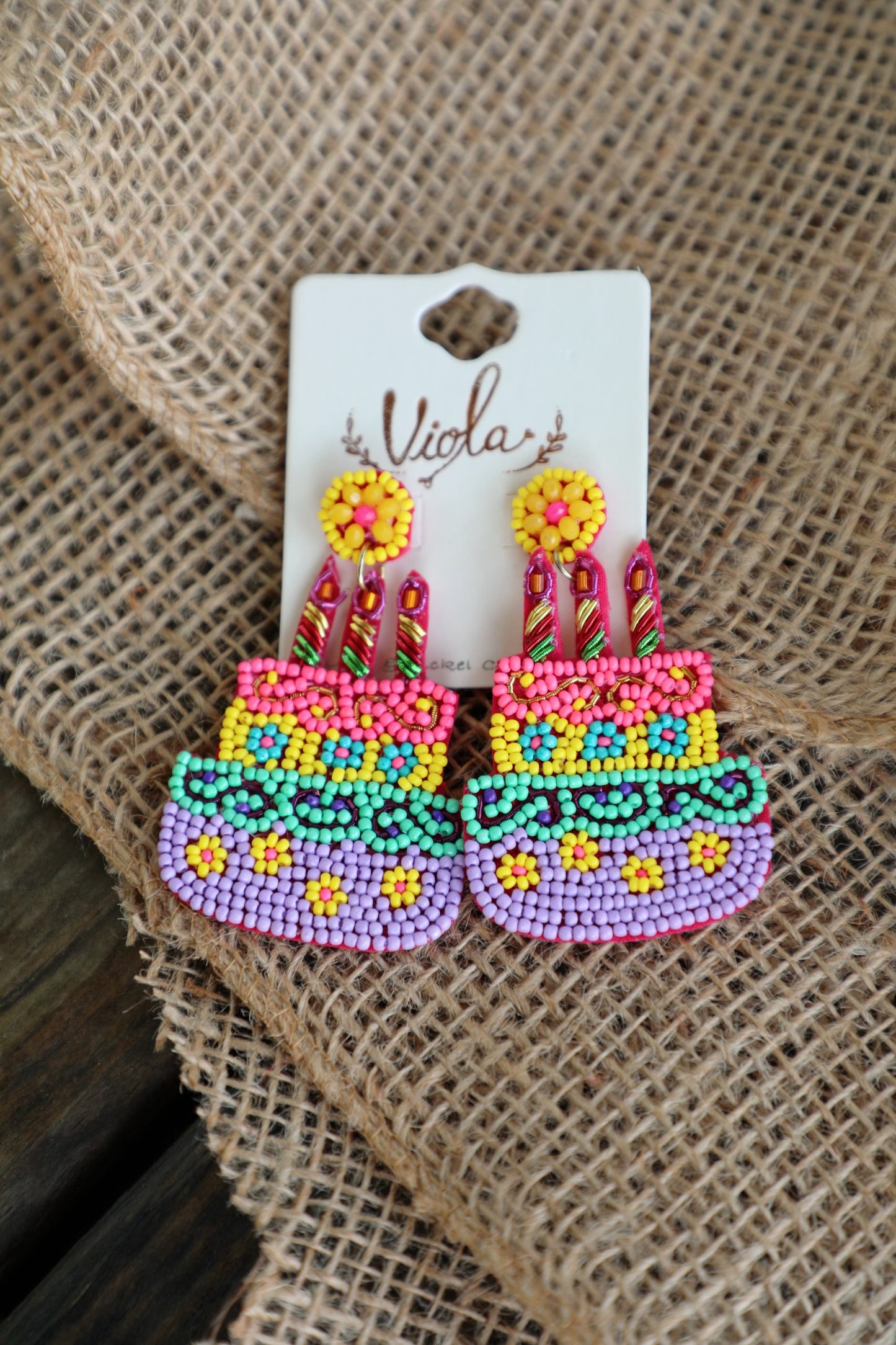 Beaded Birthday Cake Earrings