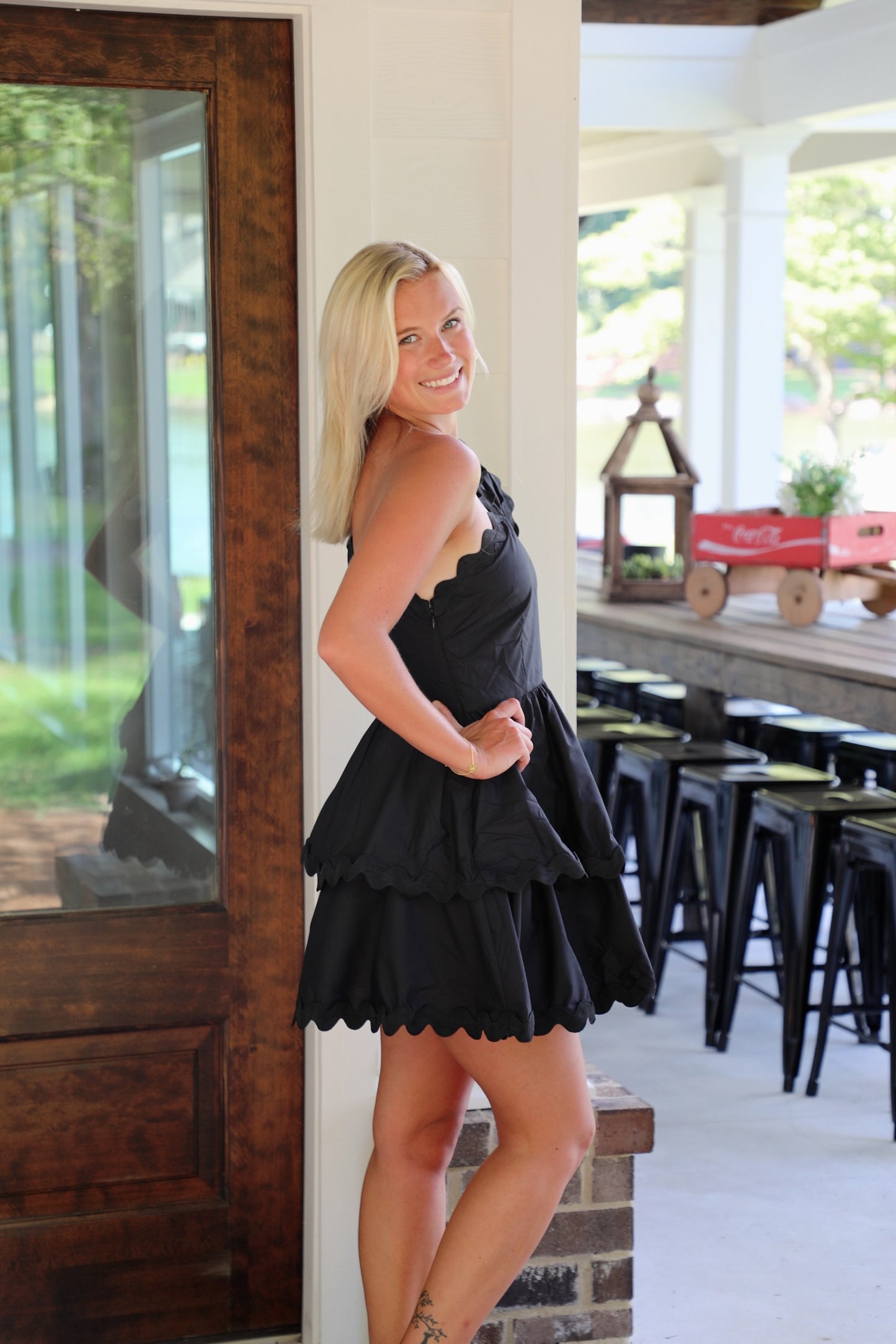 One Shoulder Scalloped Tiered Dress