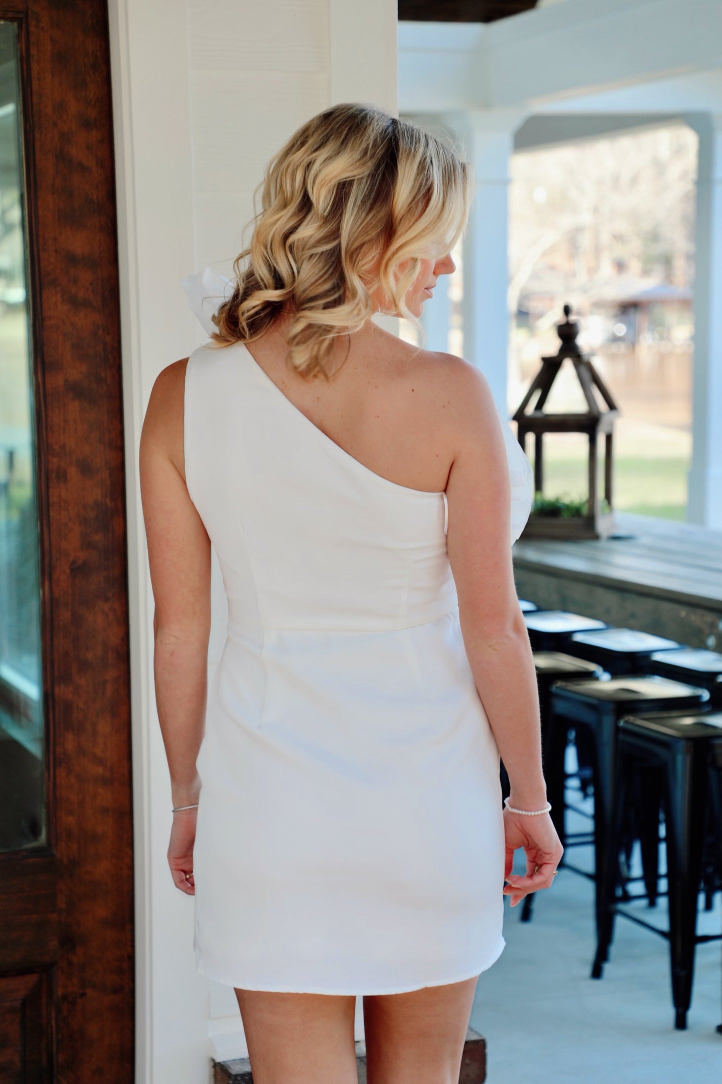 One Shoulder Ruffled Neckline Mini Dress